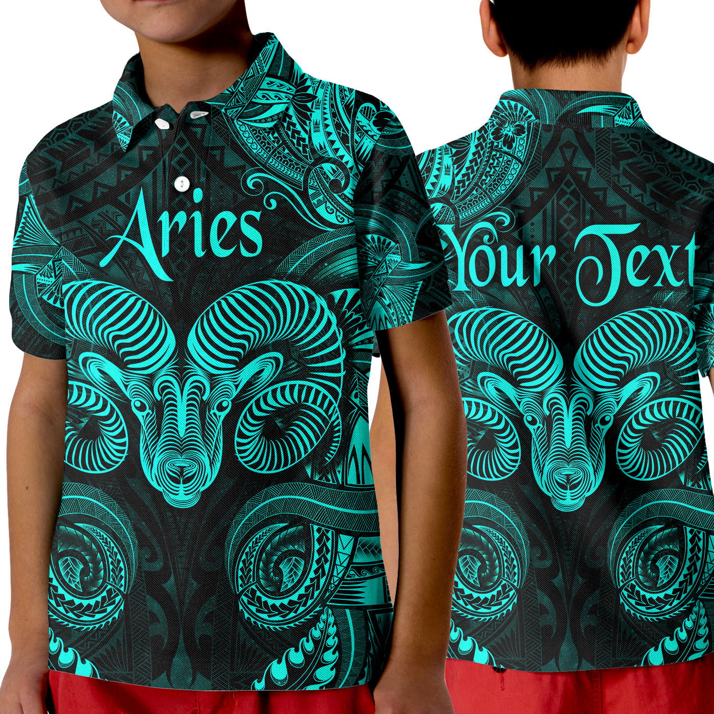 (Custom Personalised) Aries Zodiac Polynesian Polo Shirt KID Unique Style - Turquoise LT8 Unisex Turquoise - Polynesian Pride