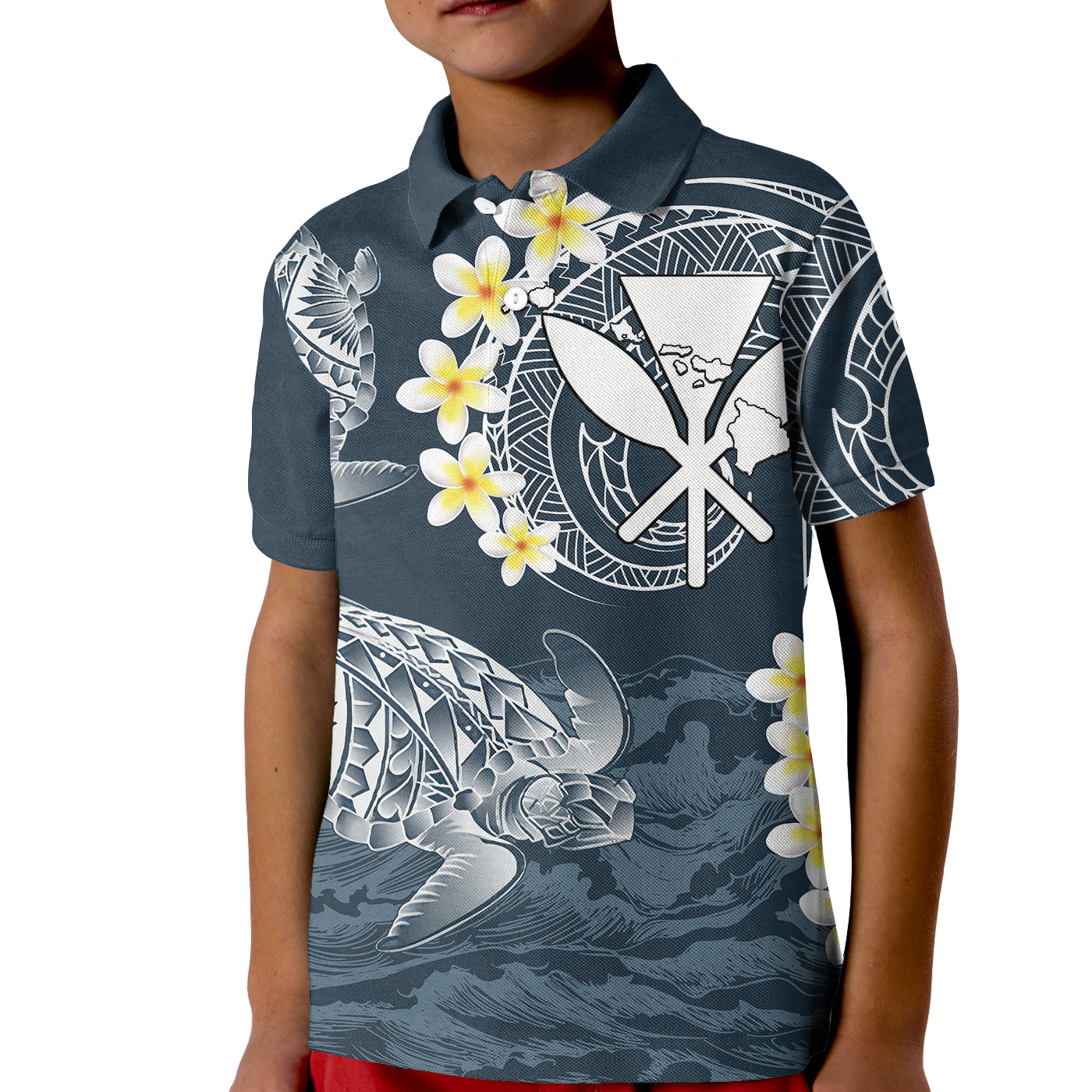 Hawaii Kanaka Turtle Polo Shirt KID Style No.1 LT6 Unisex Blue - Polynesian Pride