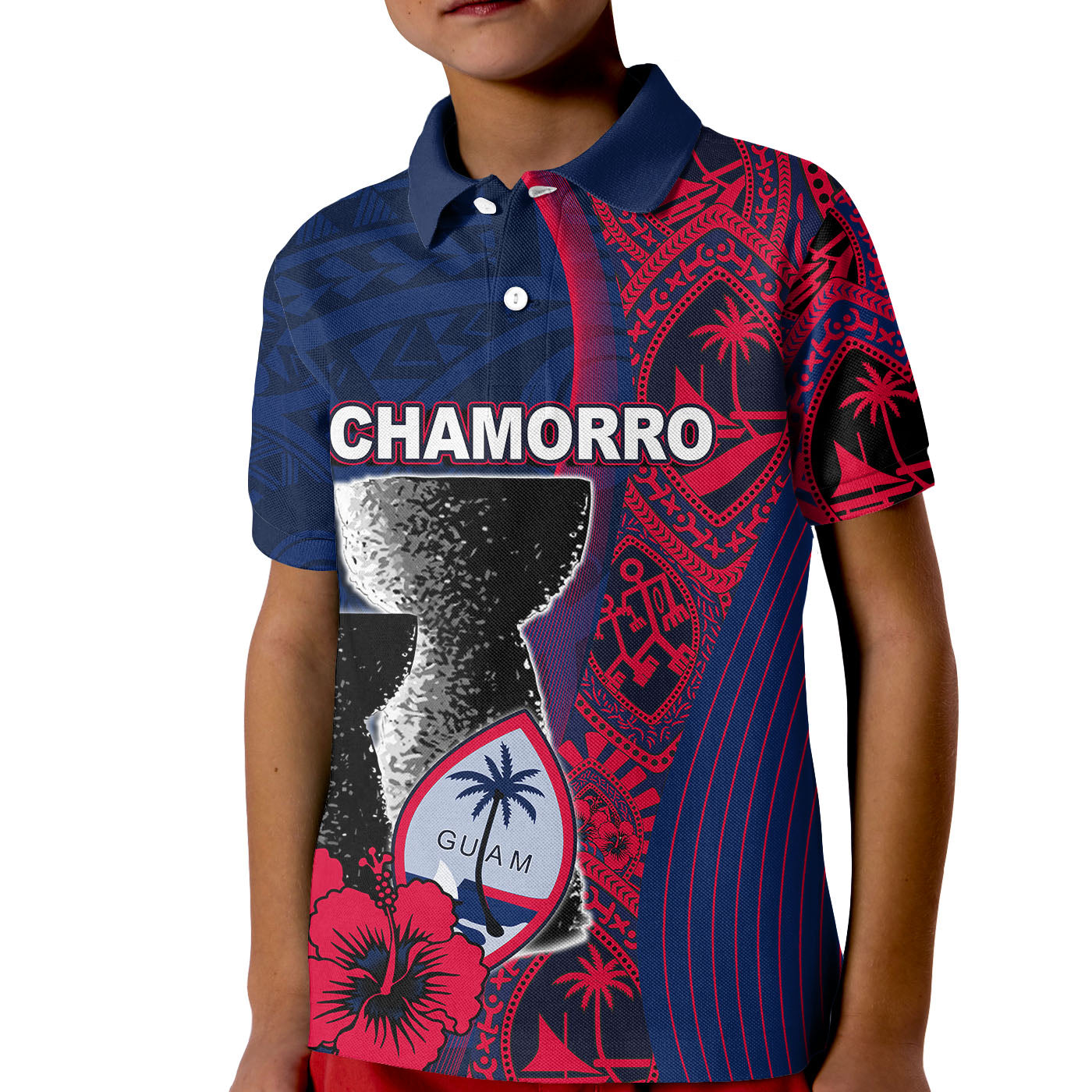 Custom Guam Chamorro Polo Shirt KID Flag Color Style LT6 Unisex Blue - Polynesian Pride