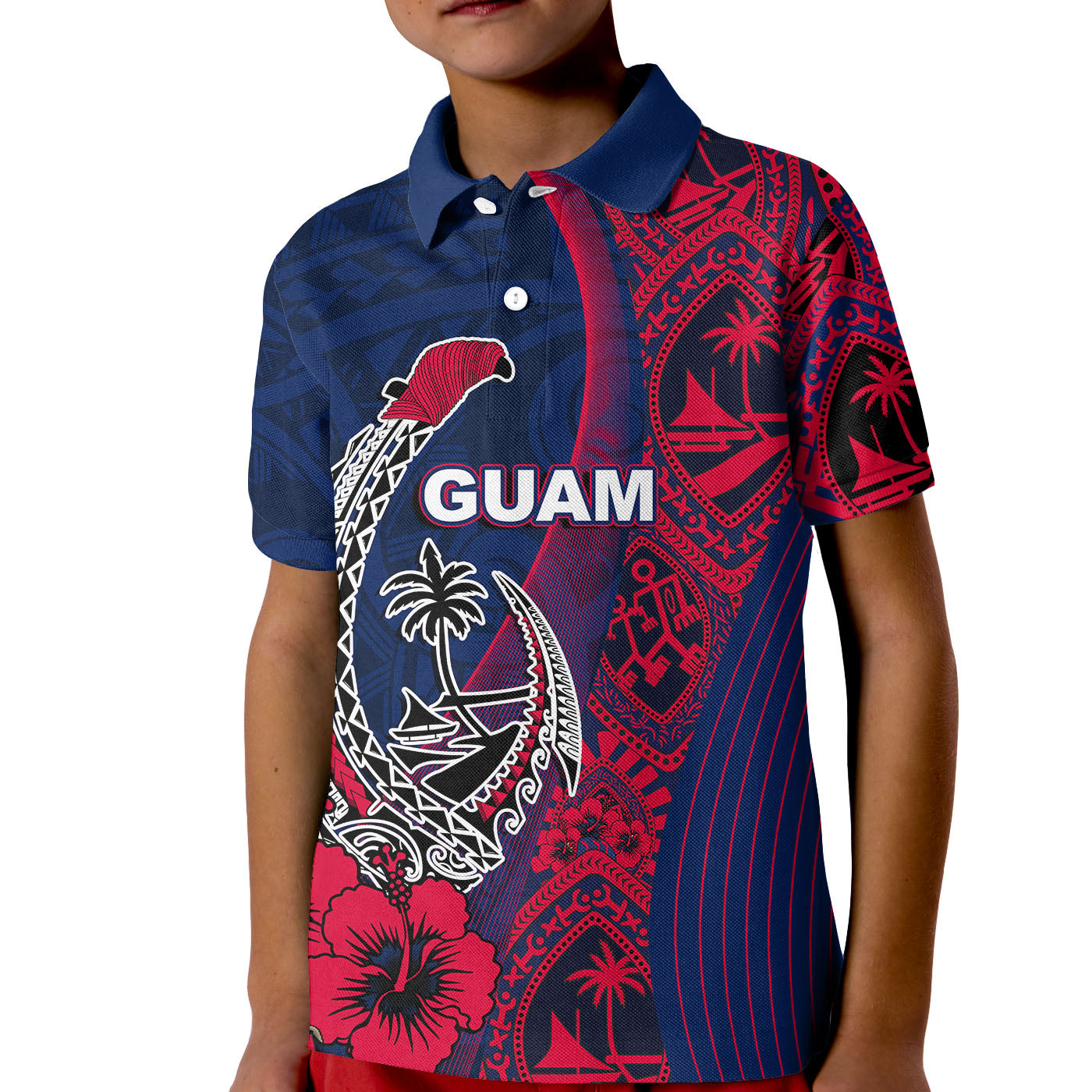 Custom Guam Fish Hook Polo Shirt KID Flag Color Style LT6 Unisex Blue - Polynesian Pride