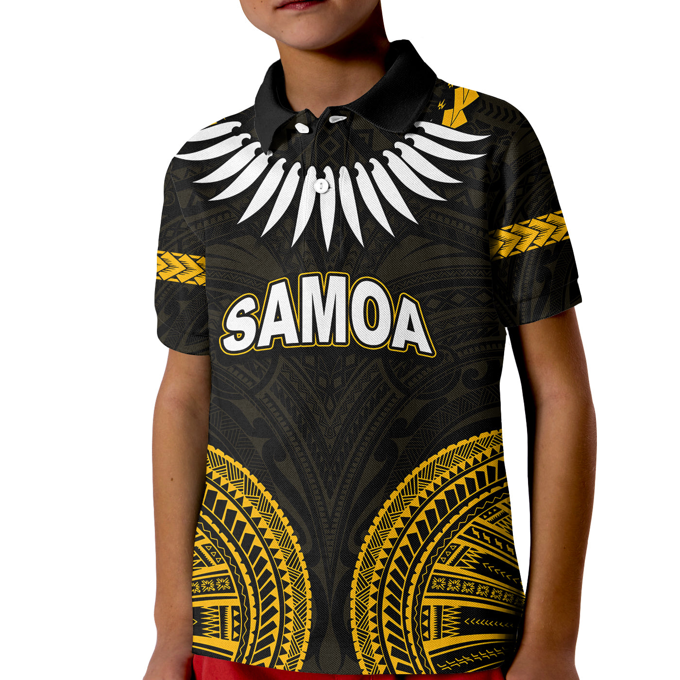 (Custom Personalised) Samoa Ula Nifo Tribal Polo Shirt KID Gold Style LT6 Unisex Gold - Polynesian Pride