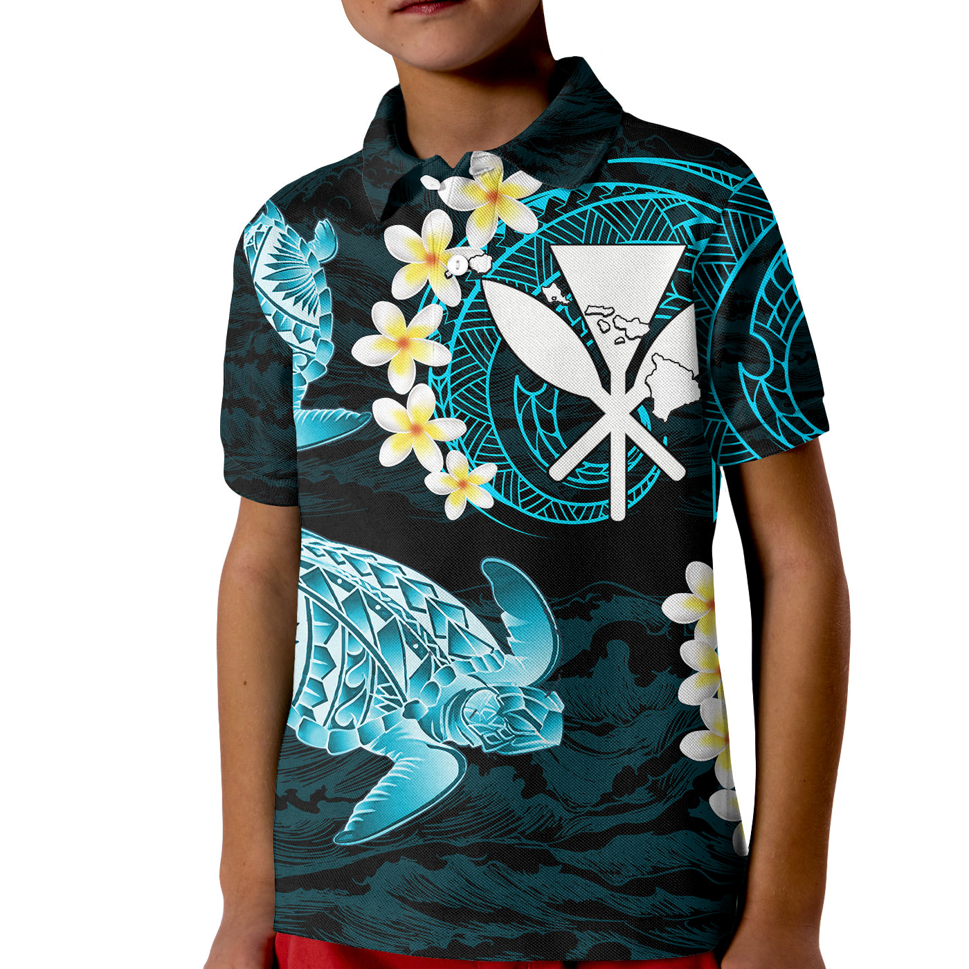 Hawaii Kanaka Turtle Polo Shirt KID Style No.3 LT6 Unisex Blue - Polynesian Pride