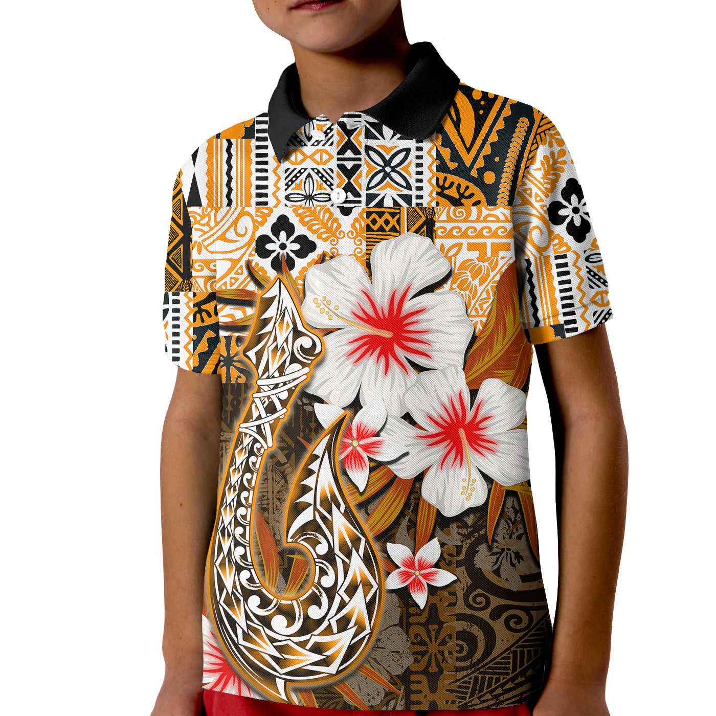 (Custom Personalised) Hawaii Fish Hook Polo Shirt KID Orange Style LT6 Unisex Orange - Polynesian Pride