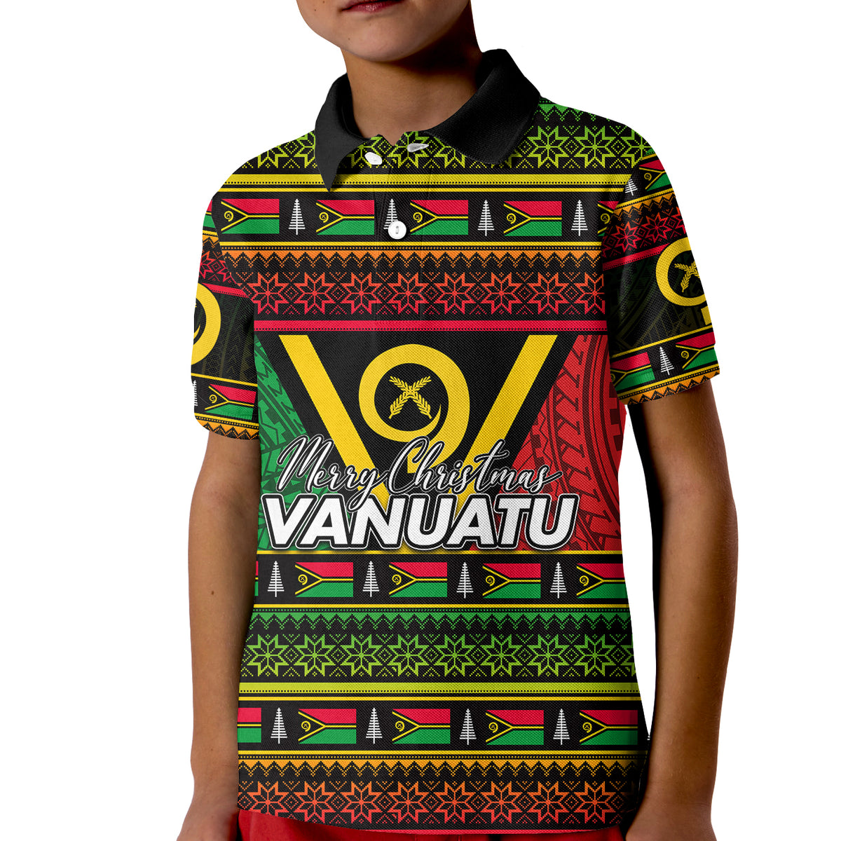 Vanuatu Polo Shirt KID Christmas LT6 Unisex Red - Polynesian Pride