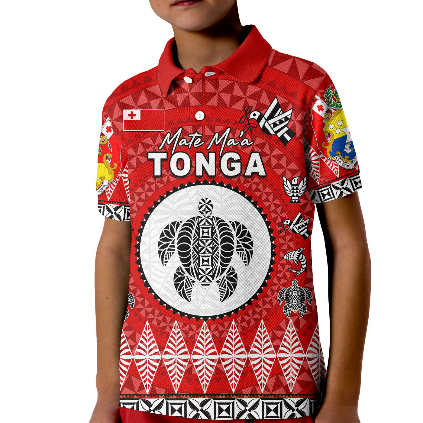 (Custom Personalised) Mate Ma'a Tonga Ngatu Fonu Rugby Polo Shirt KID LT6 Unisex Red - Polynesian Pride