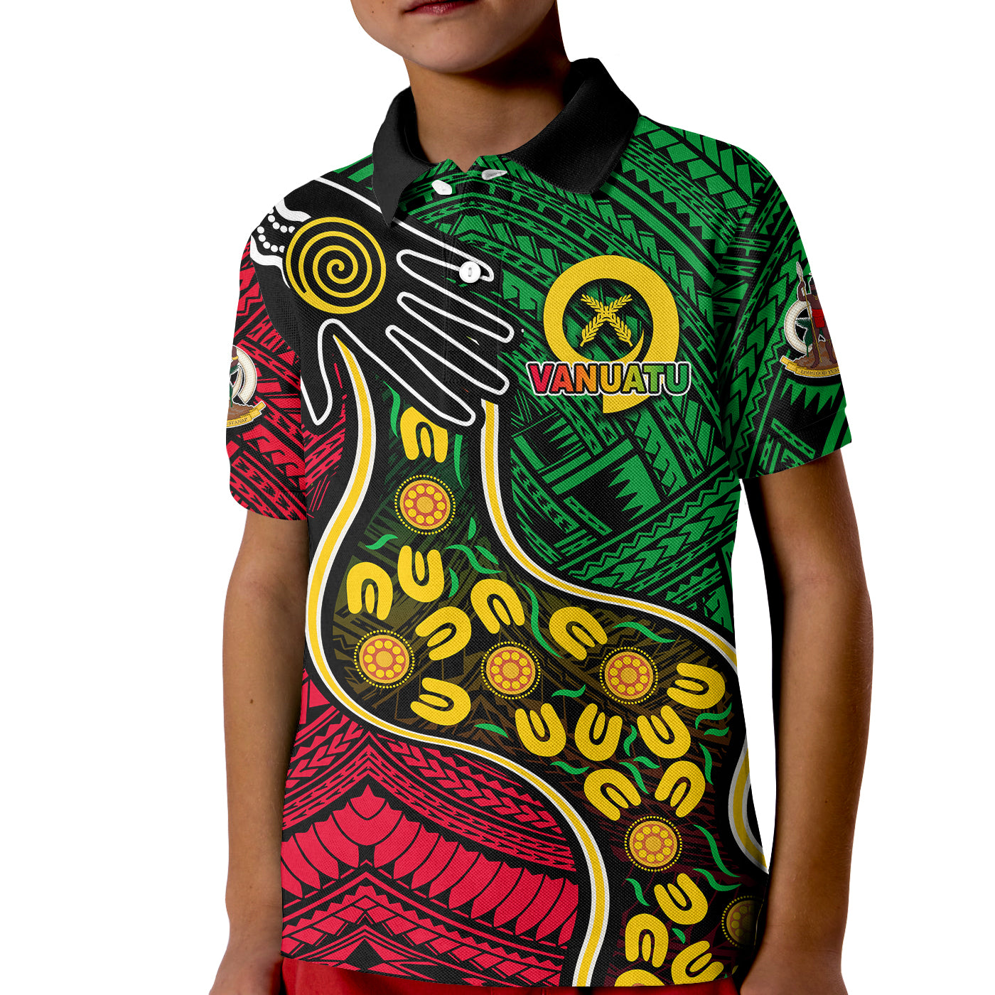 (Custom Personalised) Vanuatu Mix Aboriginal Polo Shirt KID LT6 Unisex Red - Polynesian Pride