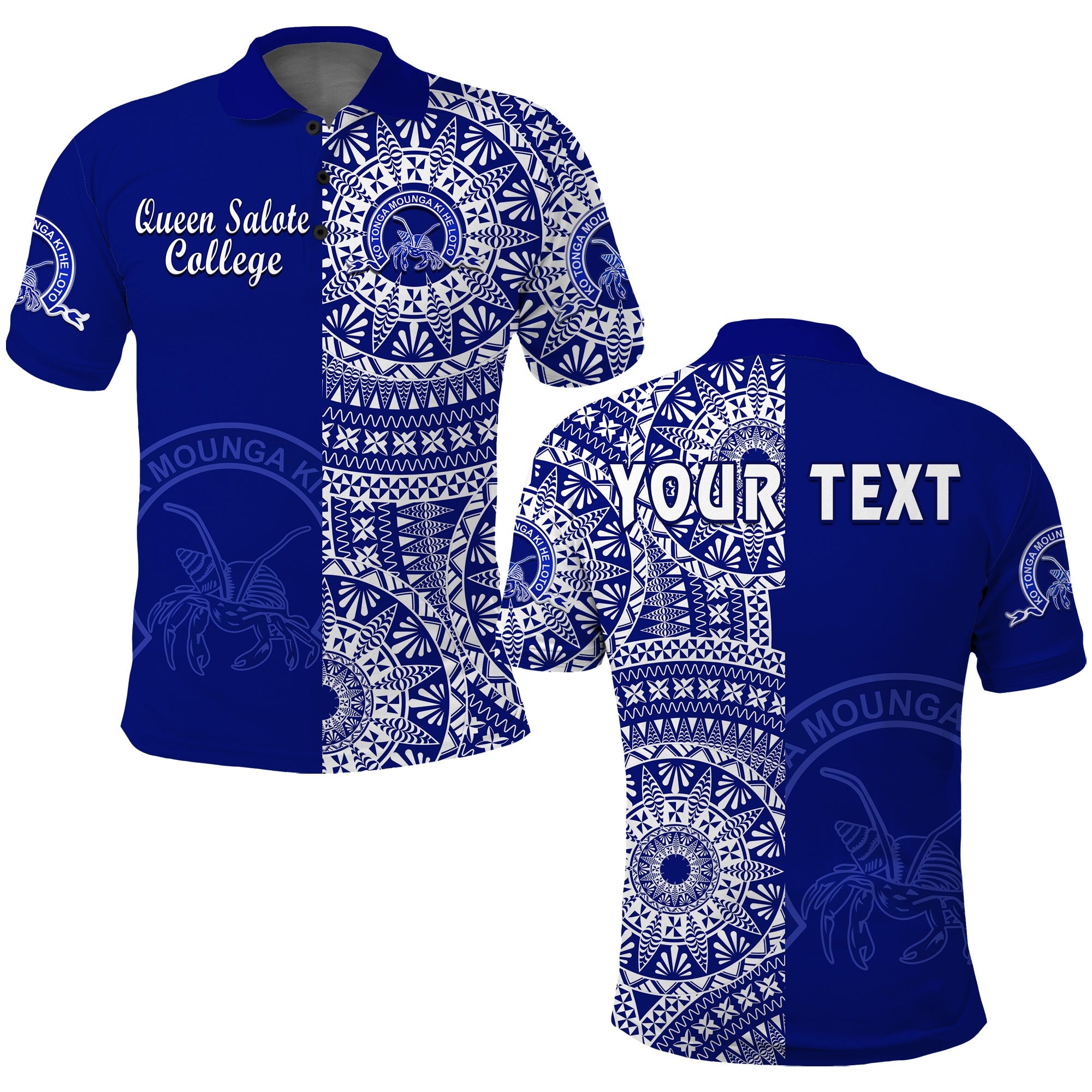 Custom Queen Salote Tonga College Polo Shirt Tongan Ngatu Pattern LT14 Adult Blue - Polynesian Pride