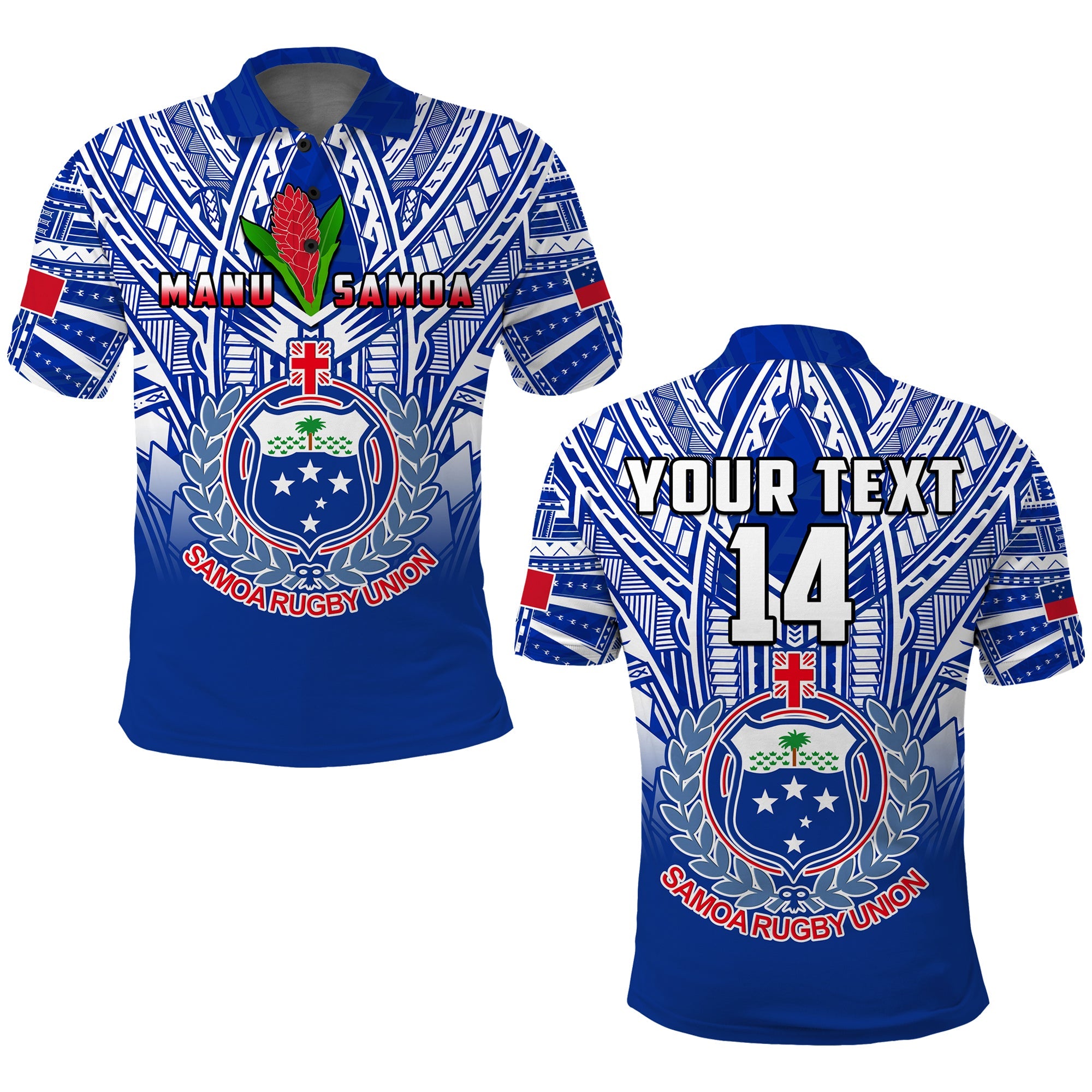 (Custom Text and Number) Samoa Rugby Polo Shirt Manu Samoa 7s Ginger Blue Polynesian LT14 Blue - Polynesian Pride