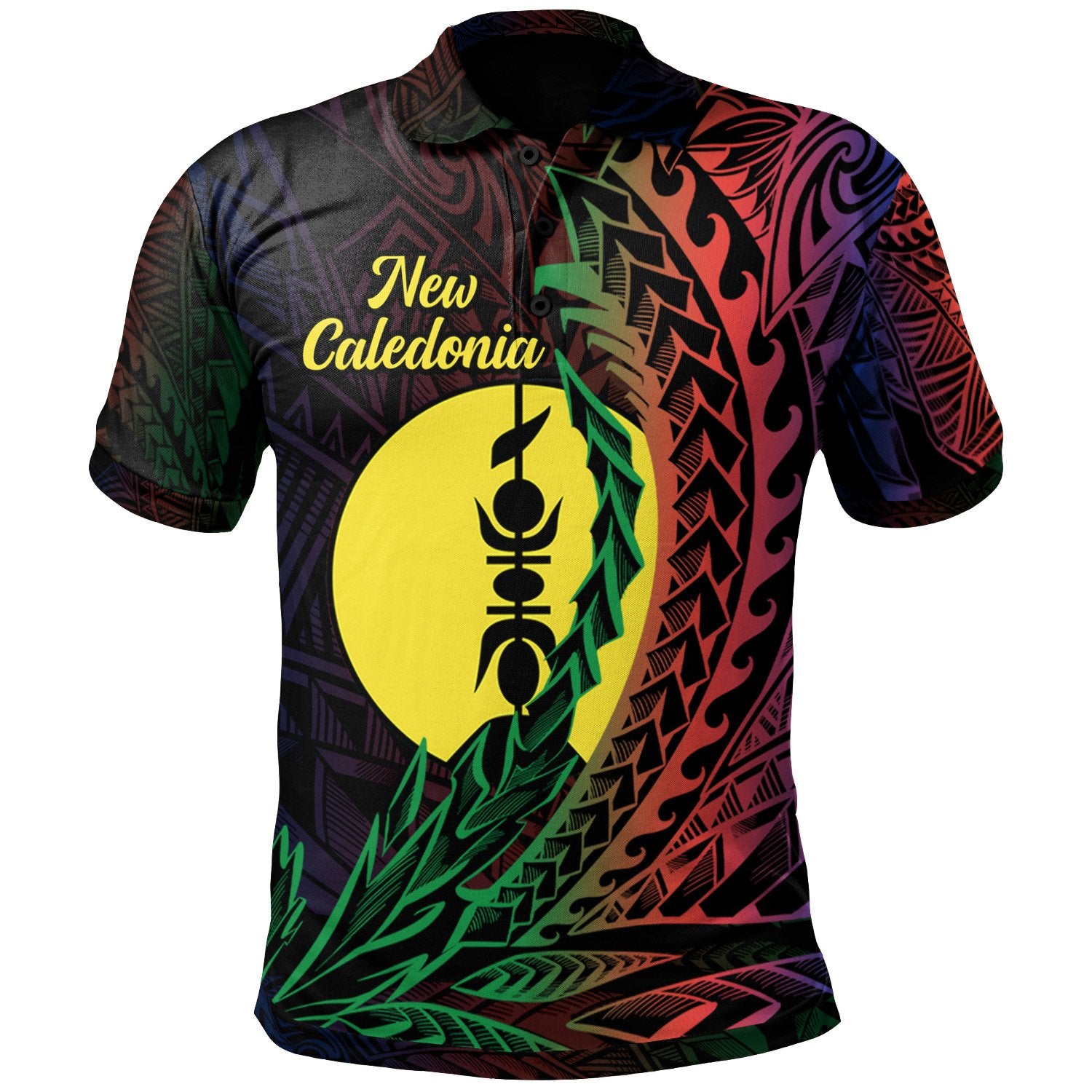 New Caledonia Polo Shirt Wings Style Flag Color Unisex Black - Polynesian Pride