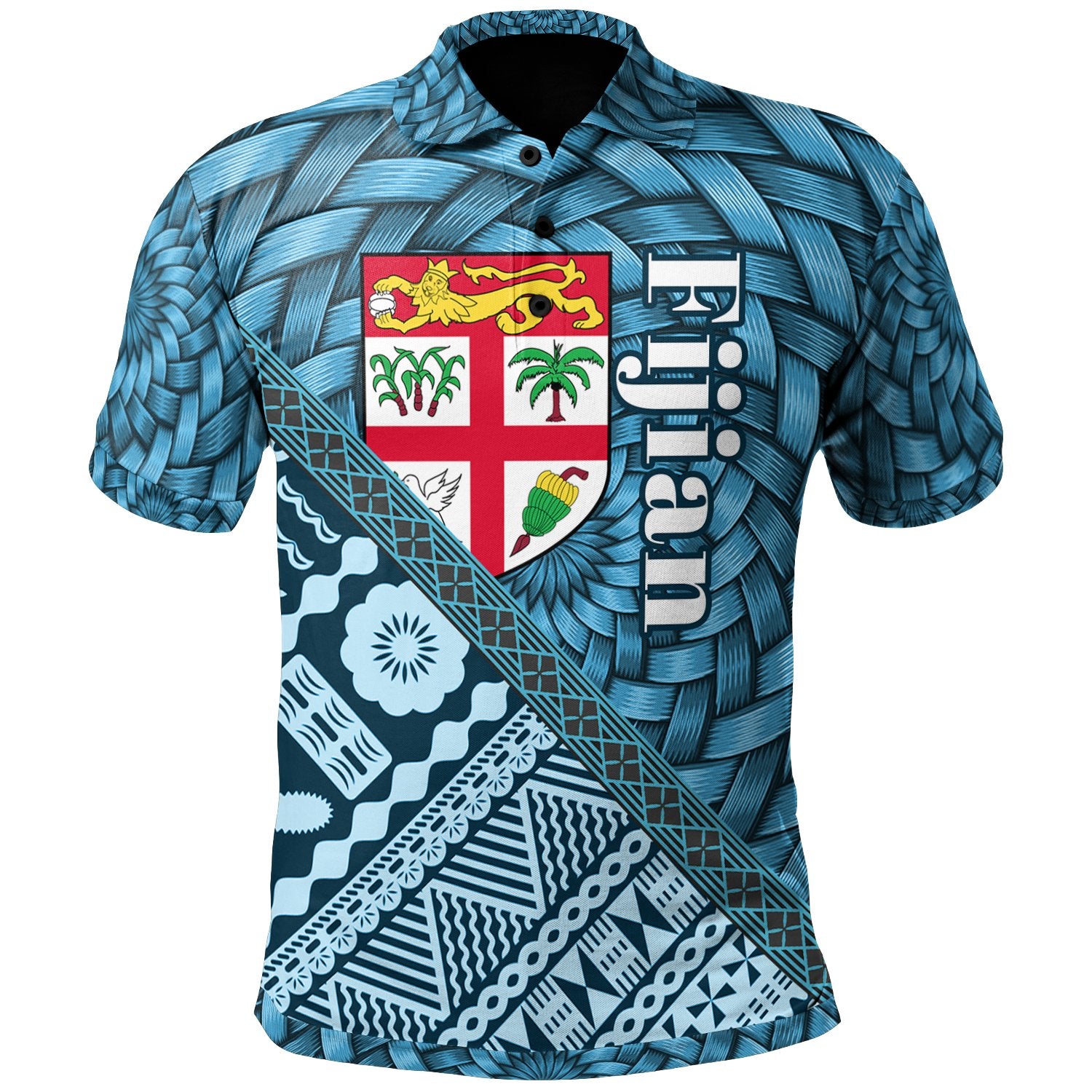 Fiji Polo Shirt Tapa Patterns With Bamboo Unisex Blue - Polynesian Pride