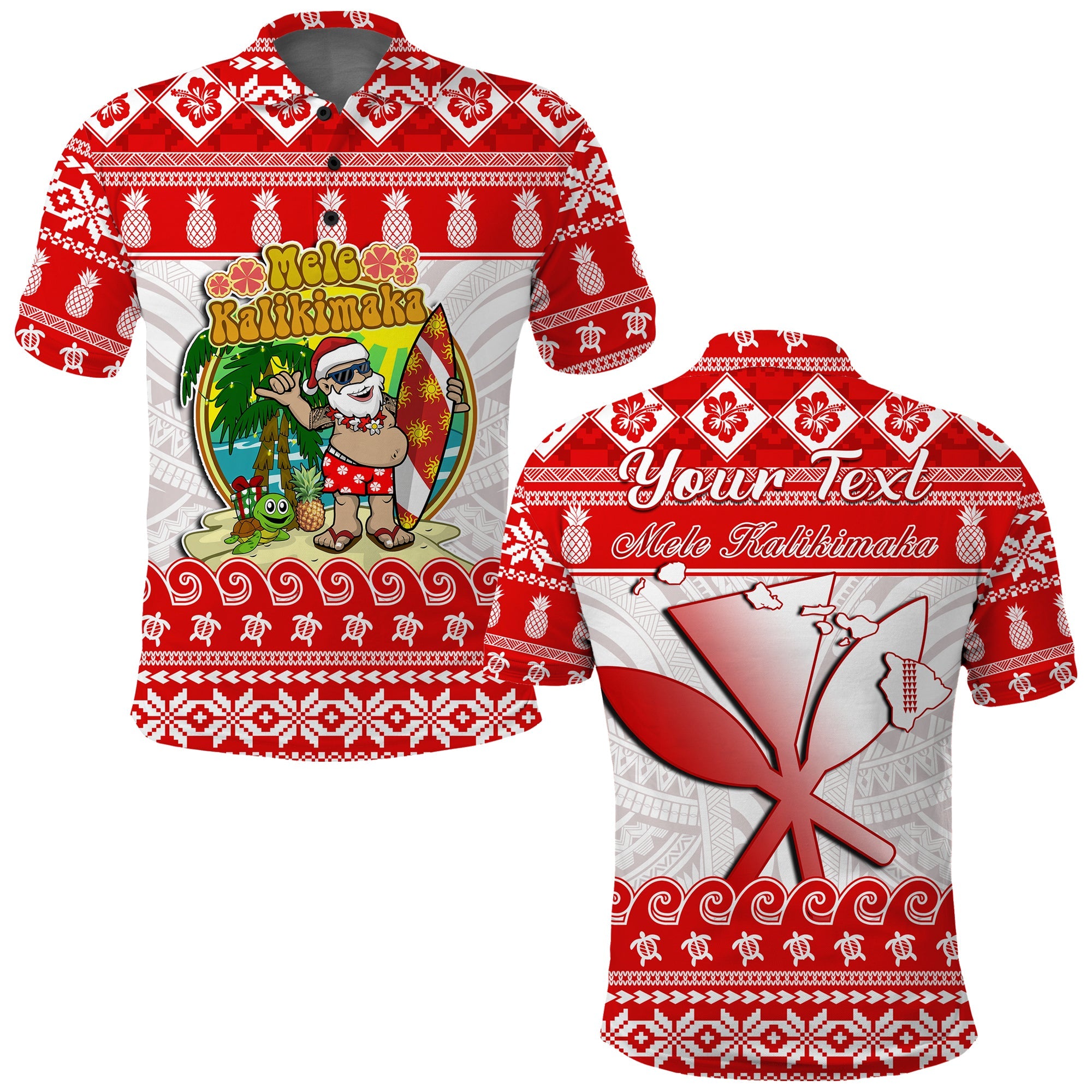 Custom Hawaii Christmas Polo Shirt Kanaka Polynesian Santa Claus Mele Kalikimaka LT14 Red - Polynesian Pride