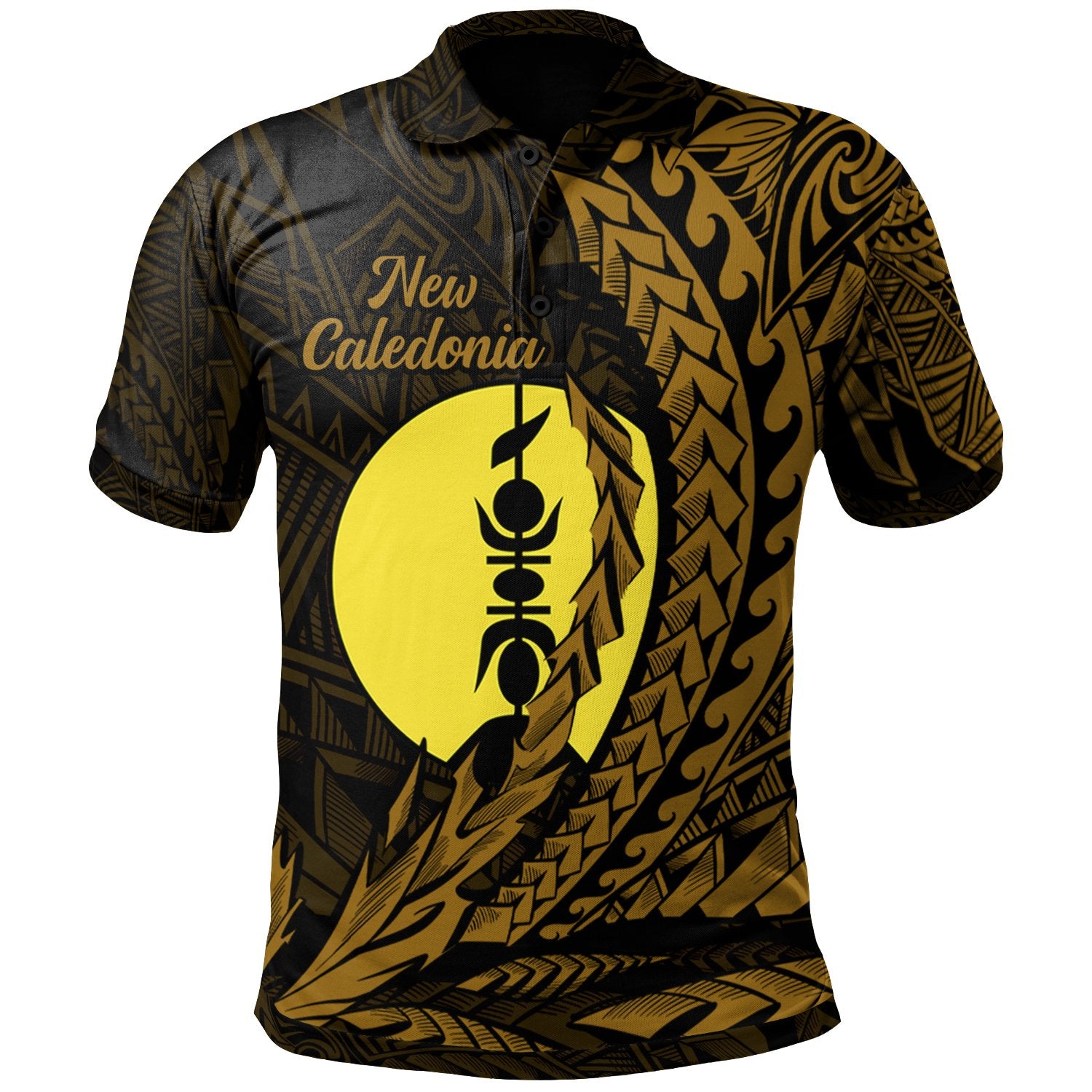 New Caledonia Polo Shirt Wings Style Unisex Black - Polynesian Pride