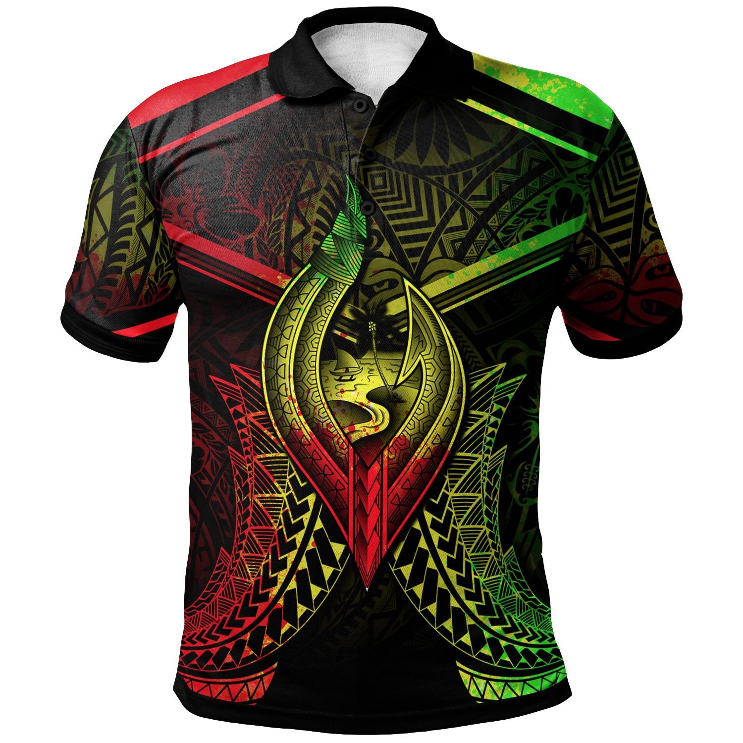 Guam Polo Shirt Guahan Seal With Line Style Reggage Version Unisex Black - Polynesian Pride