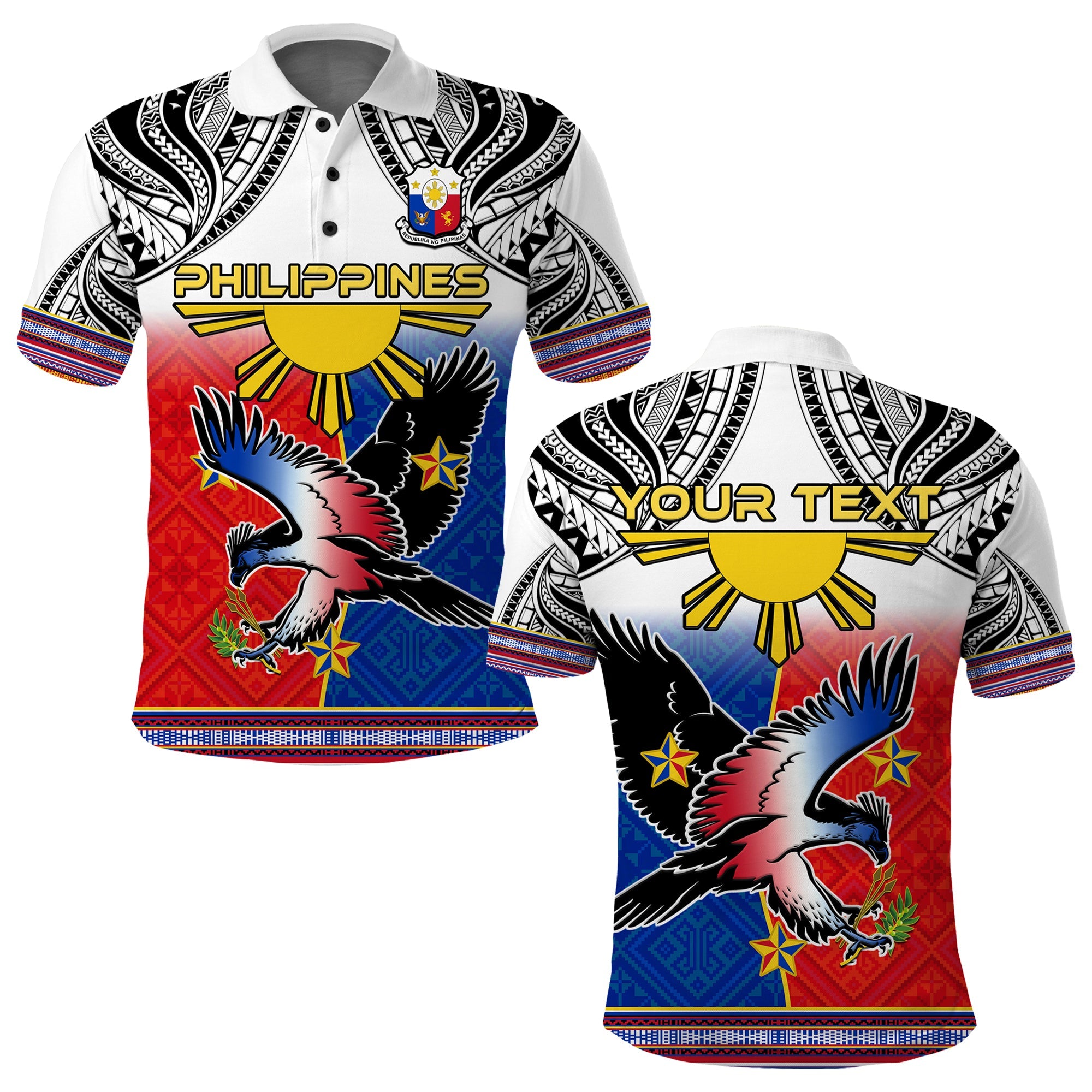 Custom Philippines Polo Shirt Polynesian Filipino Pattern With Eagle LT14 White - Polynesian Pride