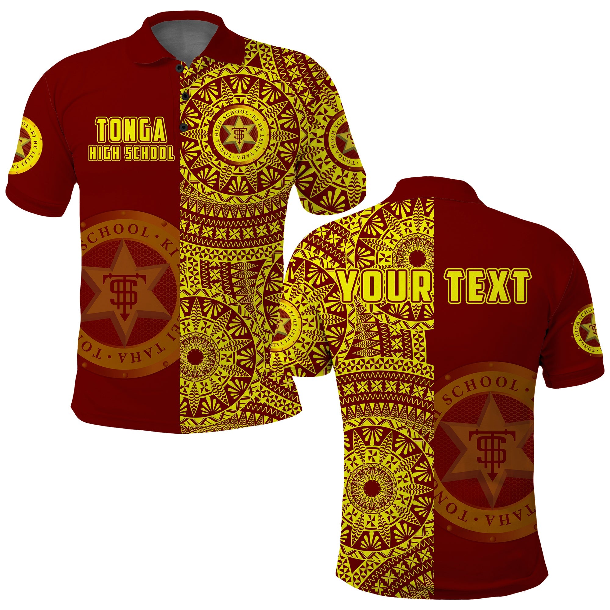 Custom Tonga High School Polo Shirt Tongan Ngatu Pattern LT14 Adult Red - Polynesian Pride