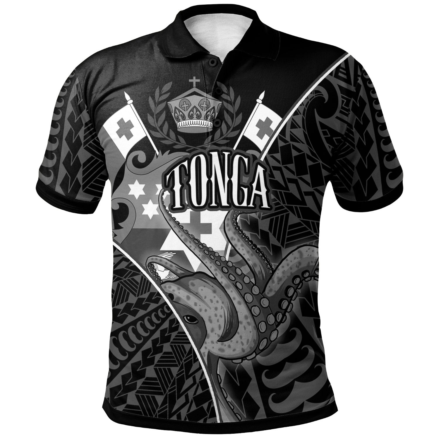 Tonga Polo Shirt Octopus Style White Color Unisex White - Polynesian Pride