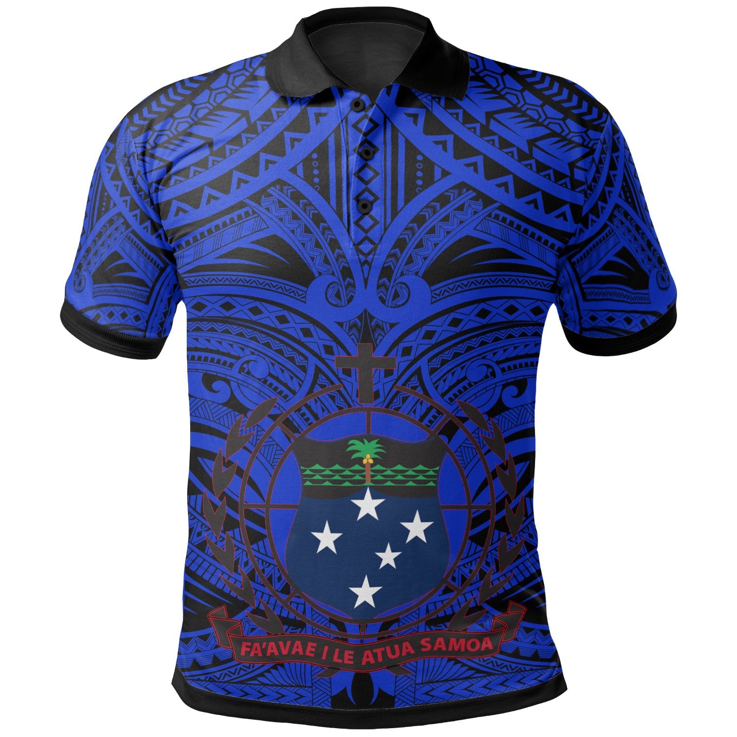 Samoa All Over Polo Shirt American Samoa Coat Of Arms (Blue) Unisex Blue - Polynesian Pride