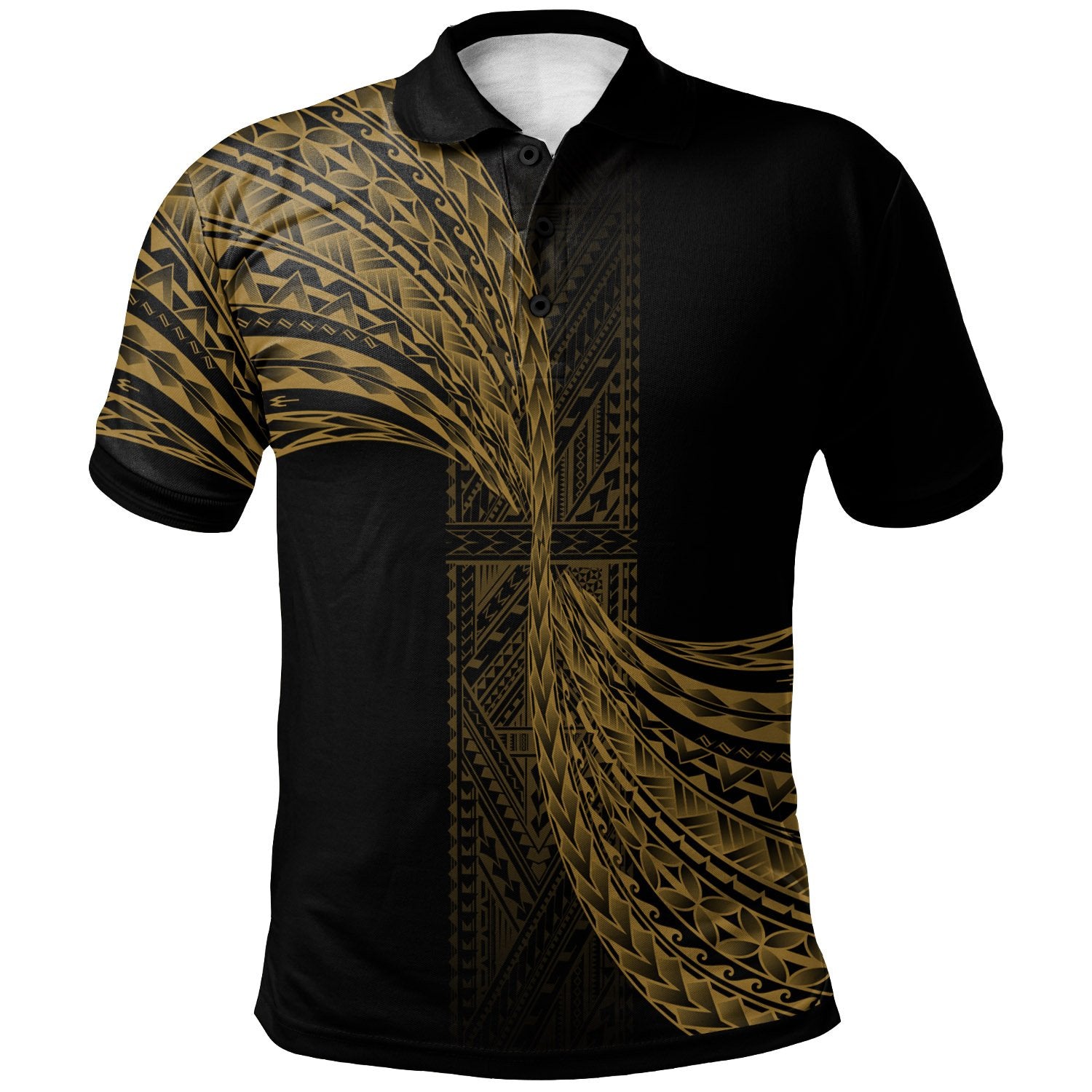 Polo Shirt Polynesian Patterns Gold Color Unisex Black - Polynesian Pride