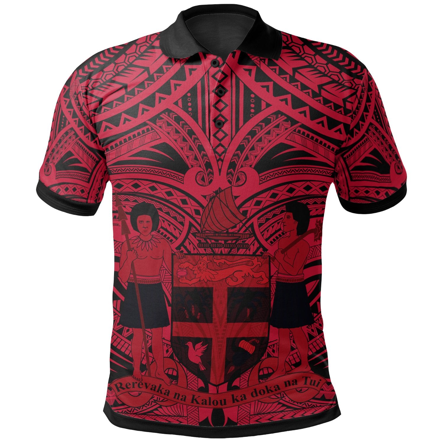 Fiji All Over Polo Shirt FiJi Coat Of Arm (Red) Unisex Red - Polynesian Pride