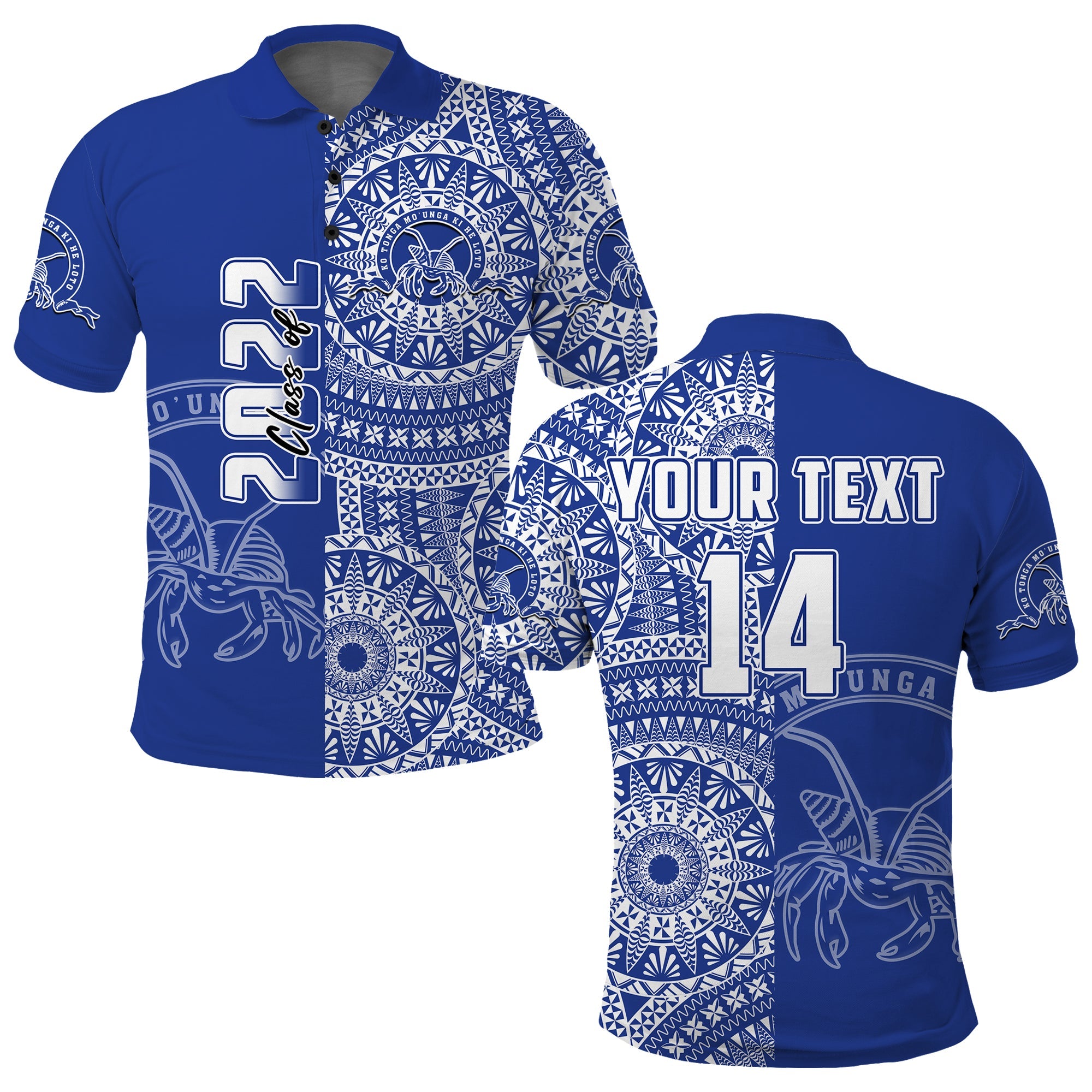 (Custom Text and Number) Tupou Tonga College Polo Shirt Class Of Year Tongan Ngatu Pattern LT14 Adult Blue - Polynesian Pride