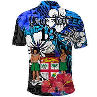 (Custom Text and Number) Fiji Tie Dye Polo Shirt Polynesian Blue Tribal Creative Tropical Flowers LT13 - Polynesian Pride