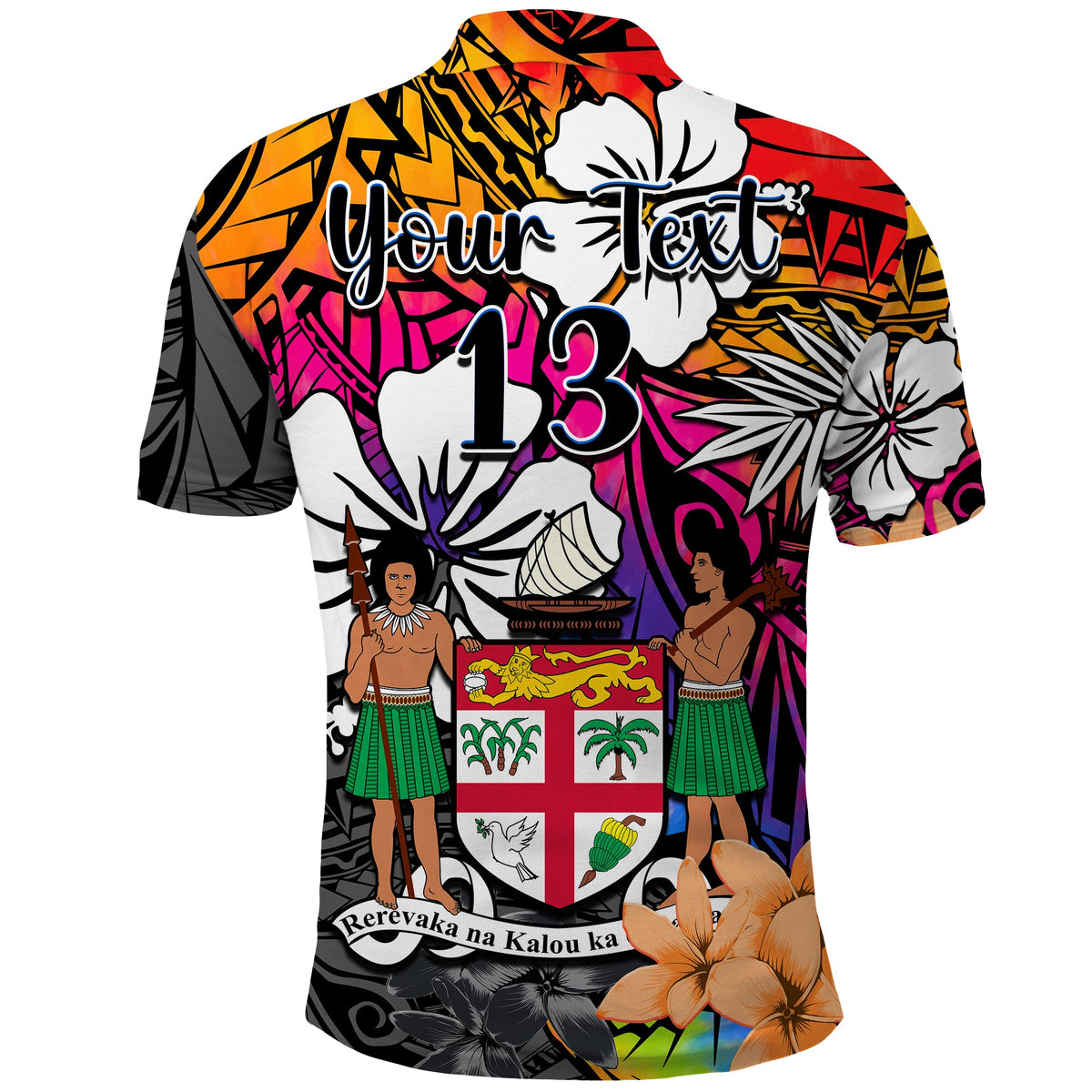 (Custom Text and Number) Fiji Tie Dye Polo Shirt Polynesian Tribal Creative Tropical Flowers LT13 - Polynesian Pride