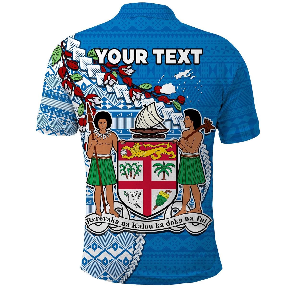 Custom Fiji Polo Shirt Vitian Drua Mix Tagimaucia Flower Blue Style LT14 - Polynesian Pride