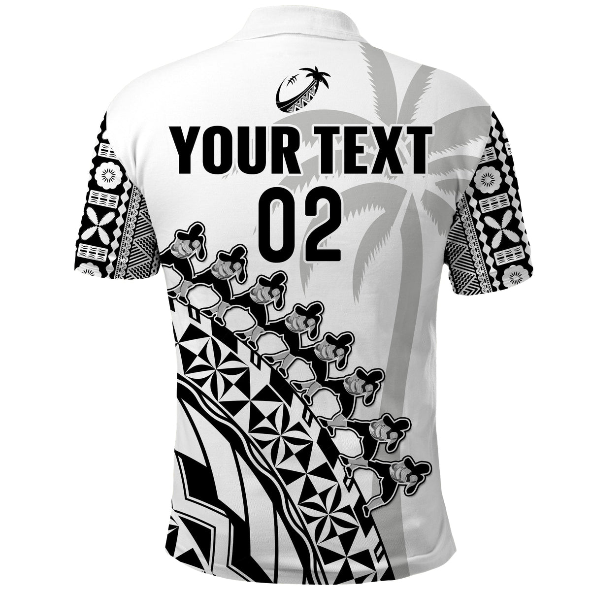 (Custom Text and Number) Fiji Rugby Polo Shirt Fijian Cibi Dance Tapa Pattern White LT14 - Polynesian Pride