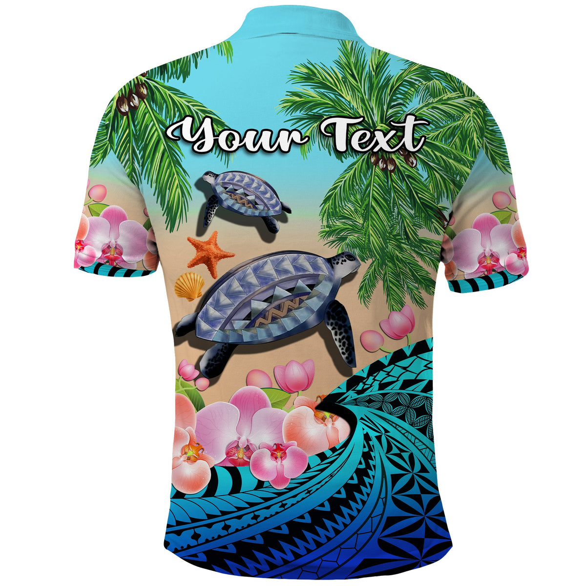Custom Polynesian Turtle Coconut Tree and Orchids Polo Shirt LT14 - Polynesian Pride