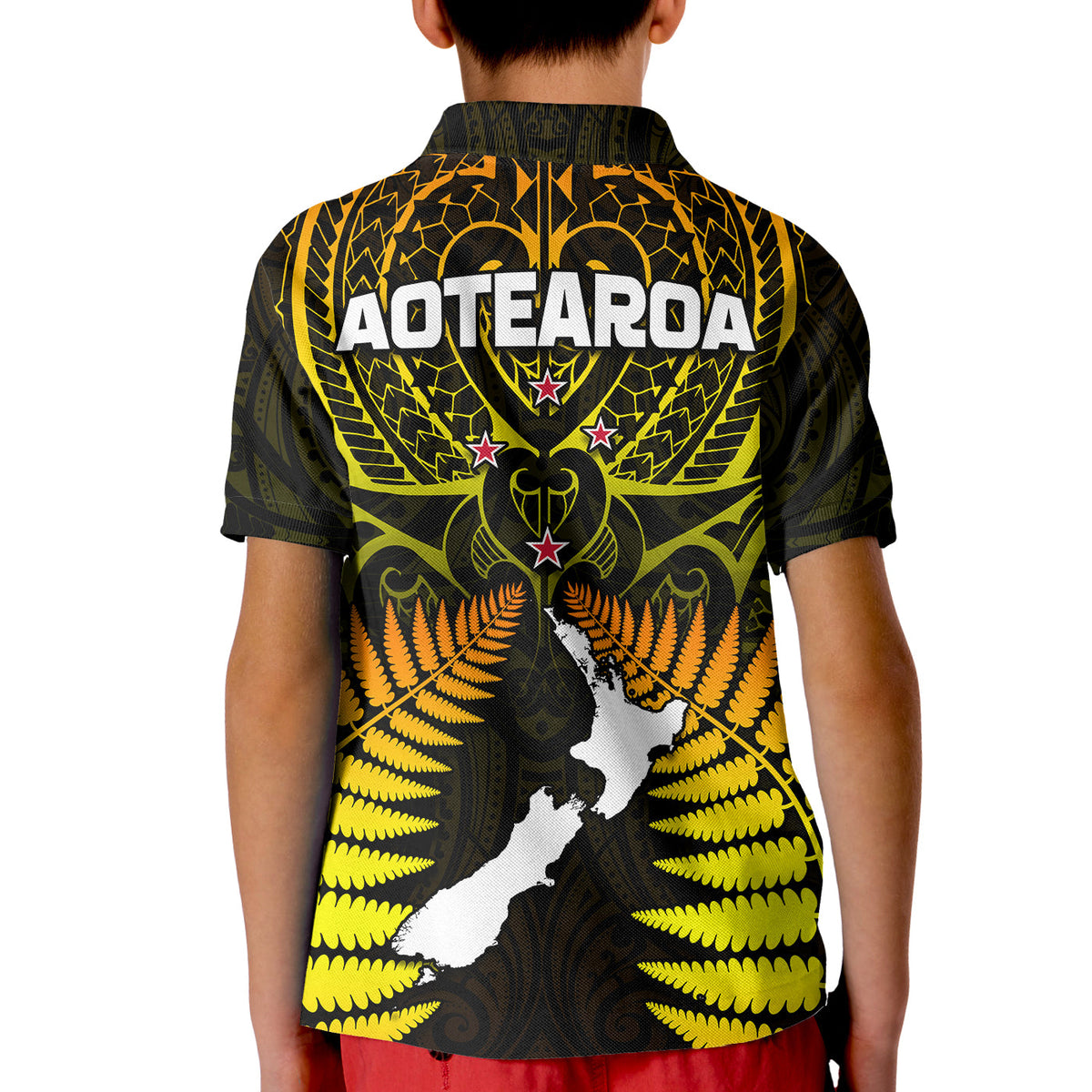 Aotearoa Fern Polo Shirt KID New Zealand Hei Tiki Gold Style LT13 - Polynesian Pride