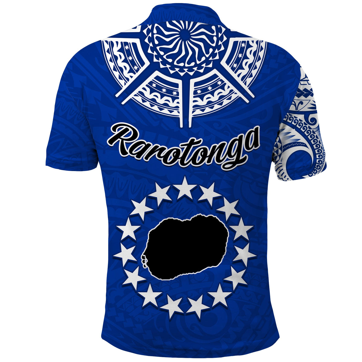 Rarotonga Cook Islands Polo Shirt Turtle and Map Style Blue LT13 - Polynesian Pride