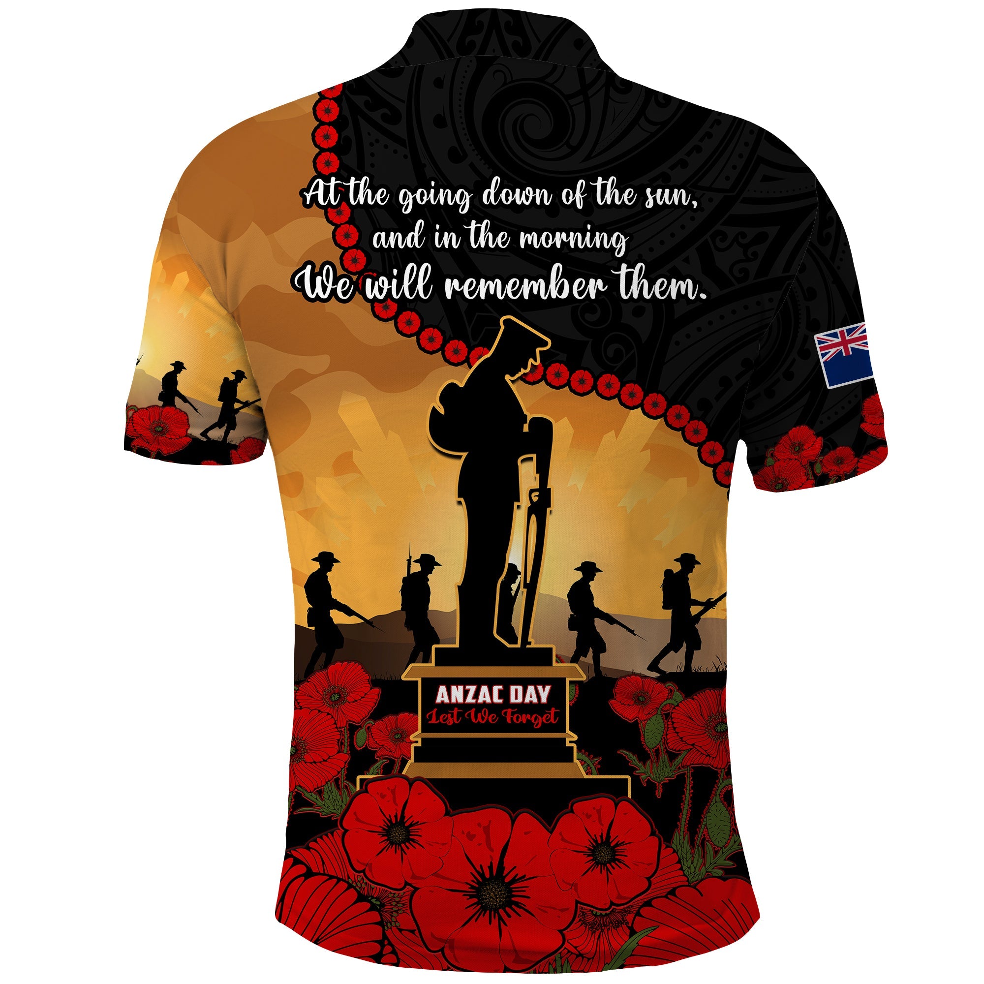 New Zealand ANZAC Polo Shirt - Maori Camouflage Mix Poppies We Will Remember Them LT14 - Polynesian Pride