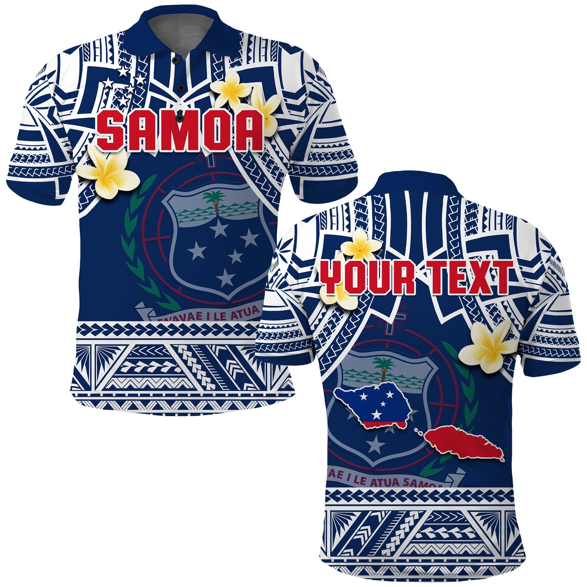 Custom Samoa Polo Shirt Samoan Plumeria Flowers Mix Polynesian Pattern LT14 Adult Blue - Polynesian Pride