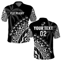 (Custom Text and Number) Fiji Rugby Polo Shirt Fijian Cibi Dance Tapa Pattern Black LT14 Adult Black - Polynesian Pride