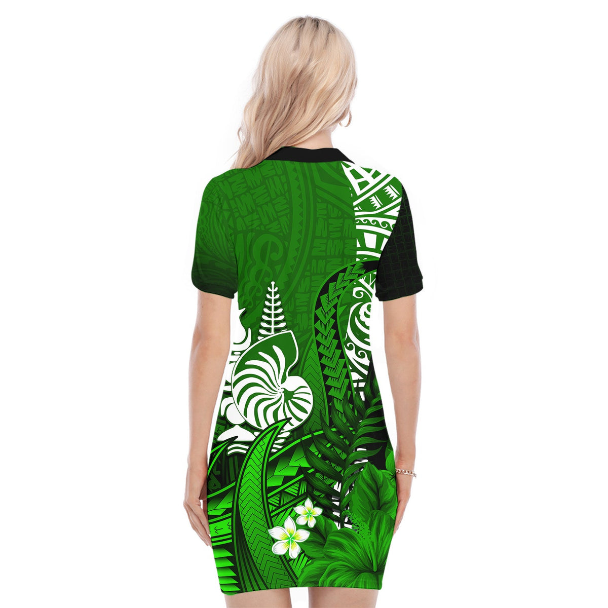 (Custom Personalised) New Caledonia Polo Dress Nautilus Green Polynesian Hibiscus LT13 - Polynesian Pride