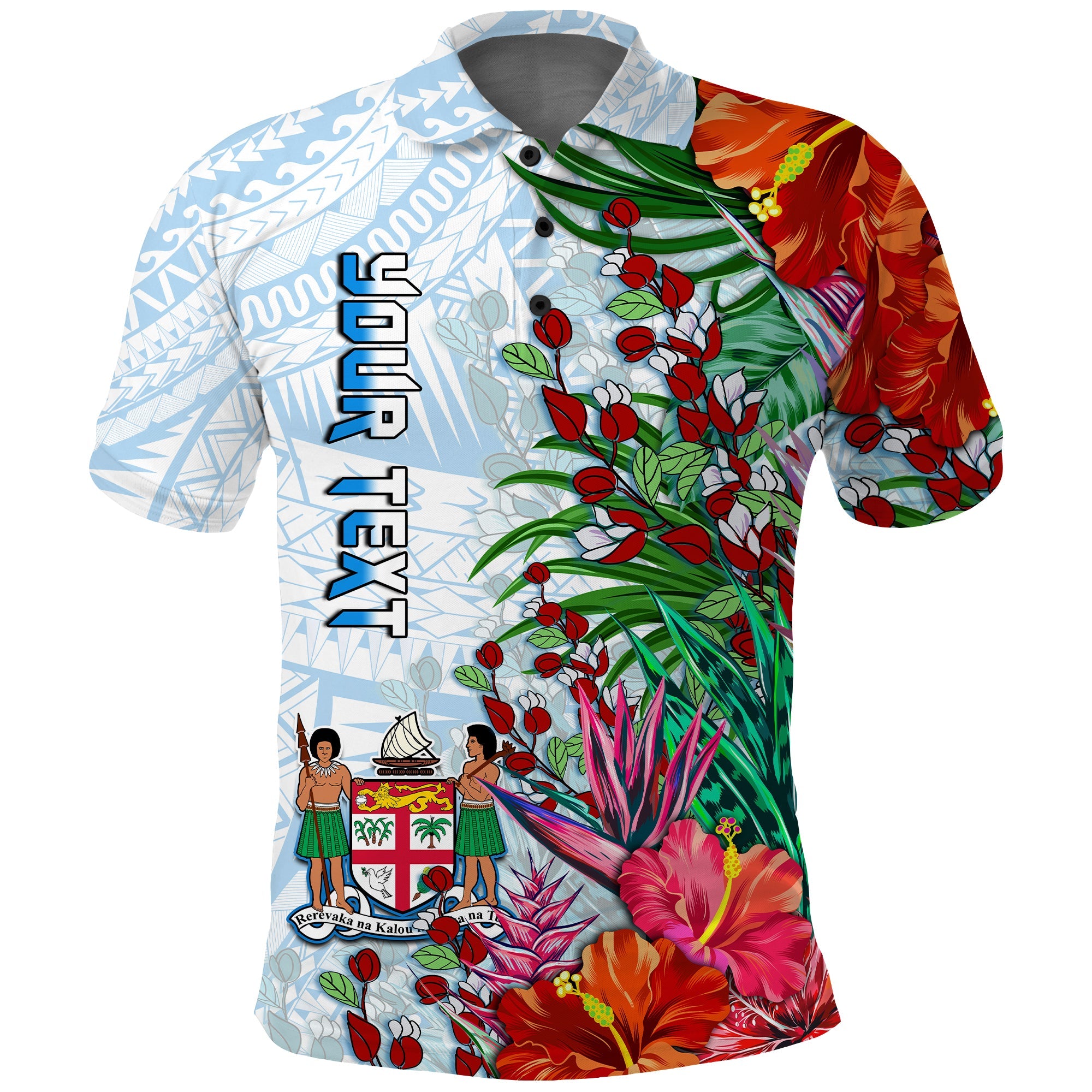 Custom Fiji Polo Shirt Proud Fijian Tapa mix Tagimoucia Flowers LT13 White - Polynesian Pride