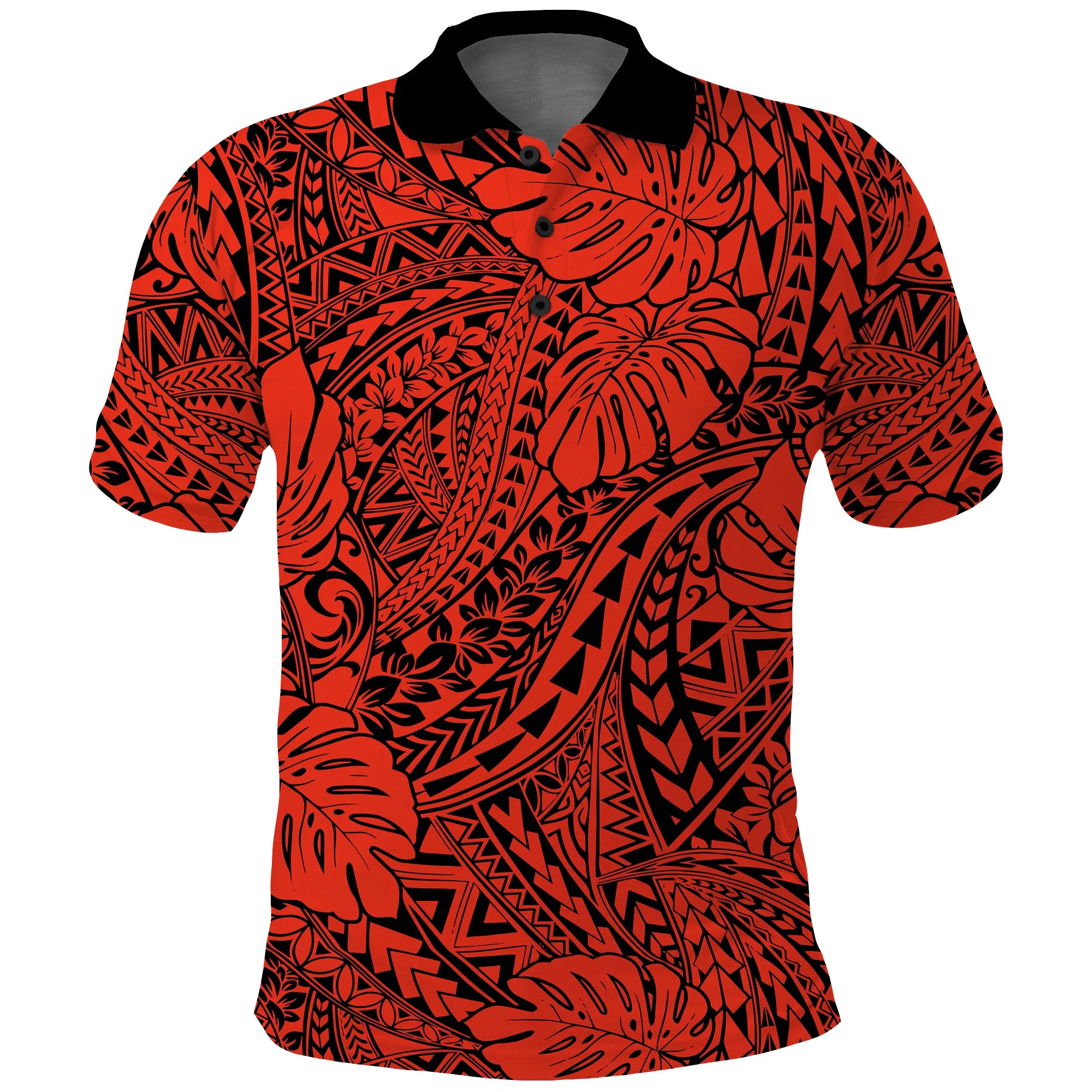 Custom Hawaii Polo Shirt Polynesian Tribal Art Ver.02 LT14 Red - Polynesian Pride