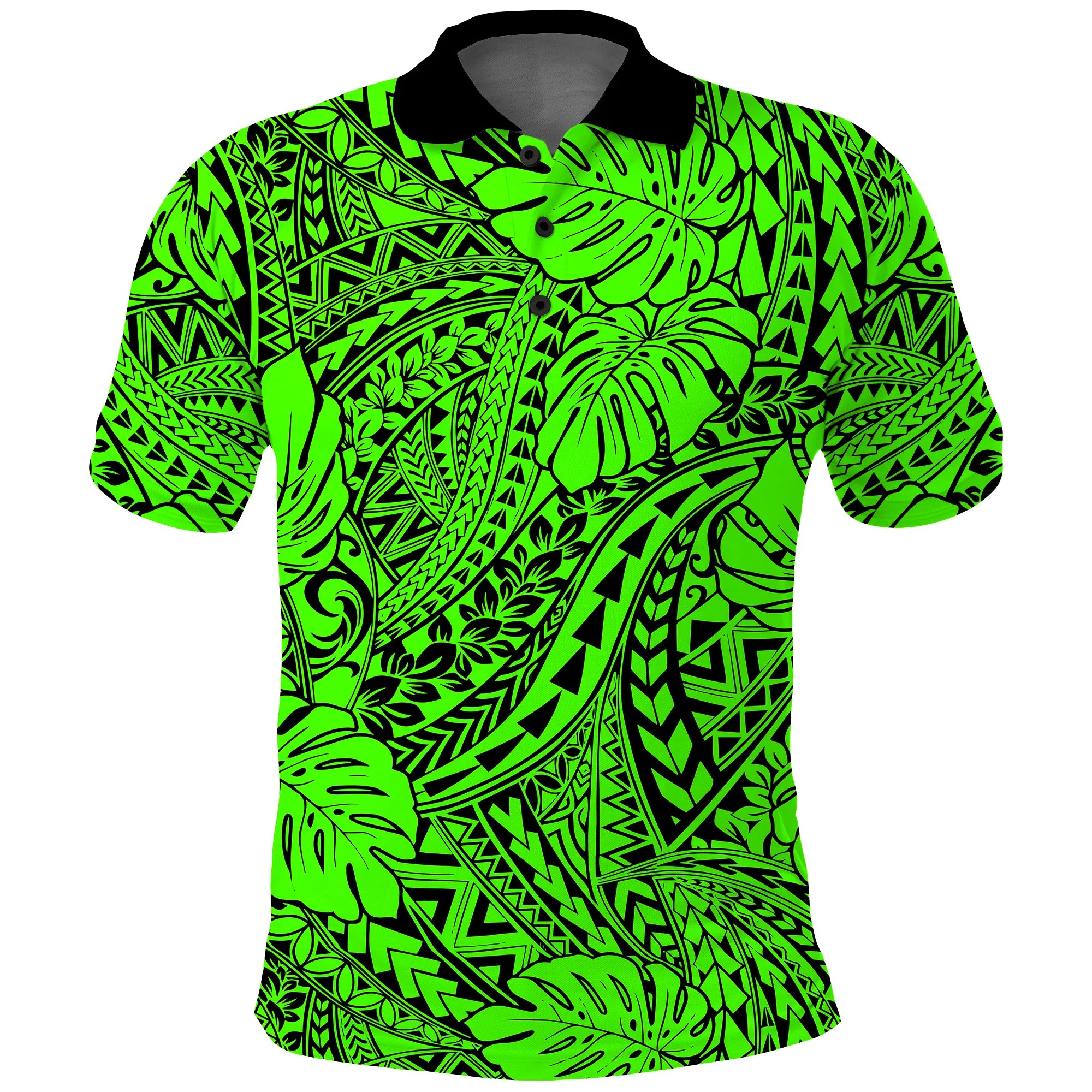 Custom Hawaii Polo Shirt Polynesian Tribal Art Ver.06 LT14 Green - Polynesian Pride