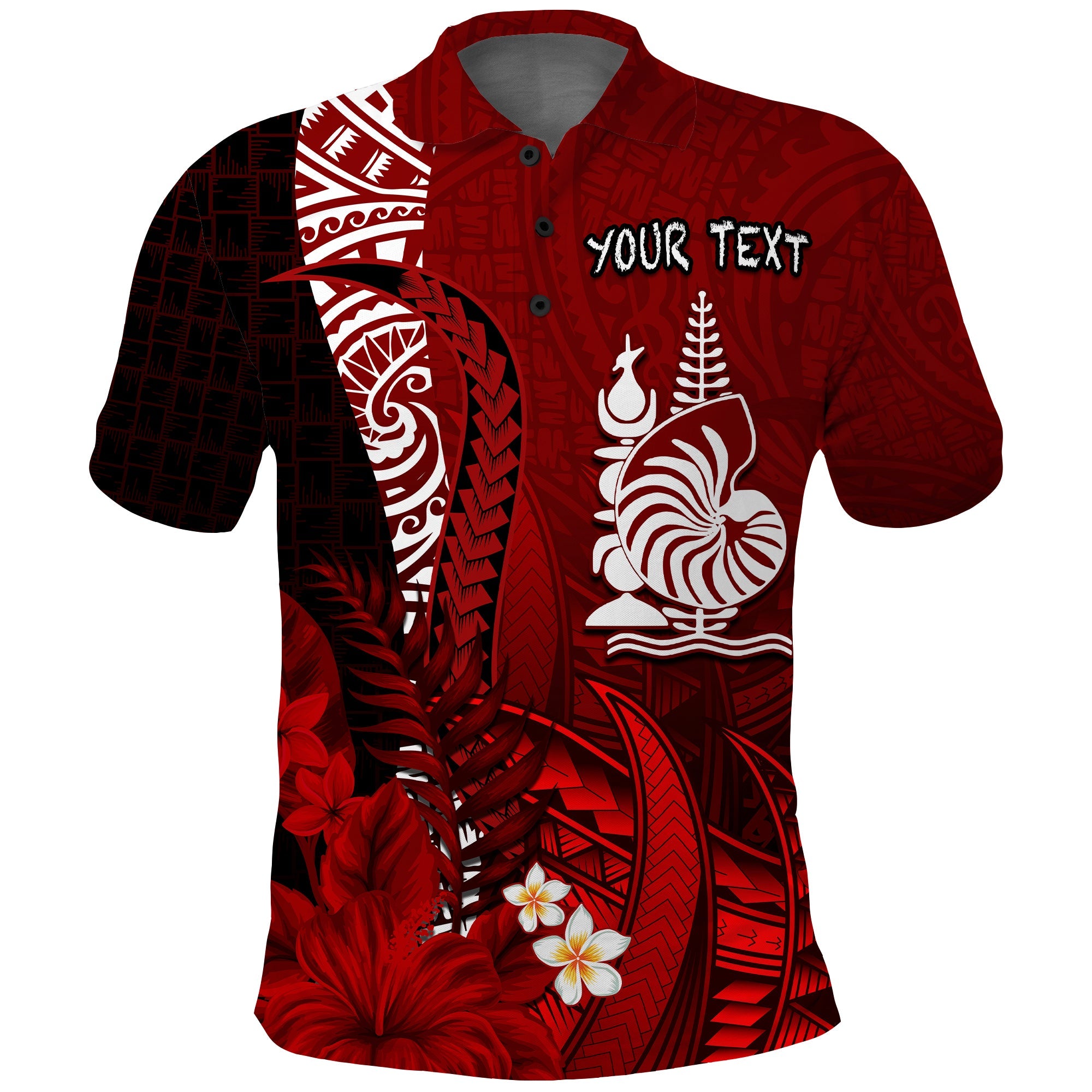 Custom New Caledonia Polo Shirt Nautilus Red Polynesian Hibiscus LT13 Red - Polynesian Pride