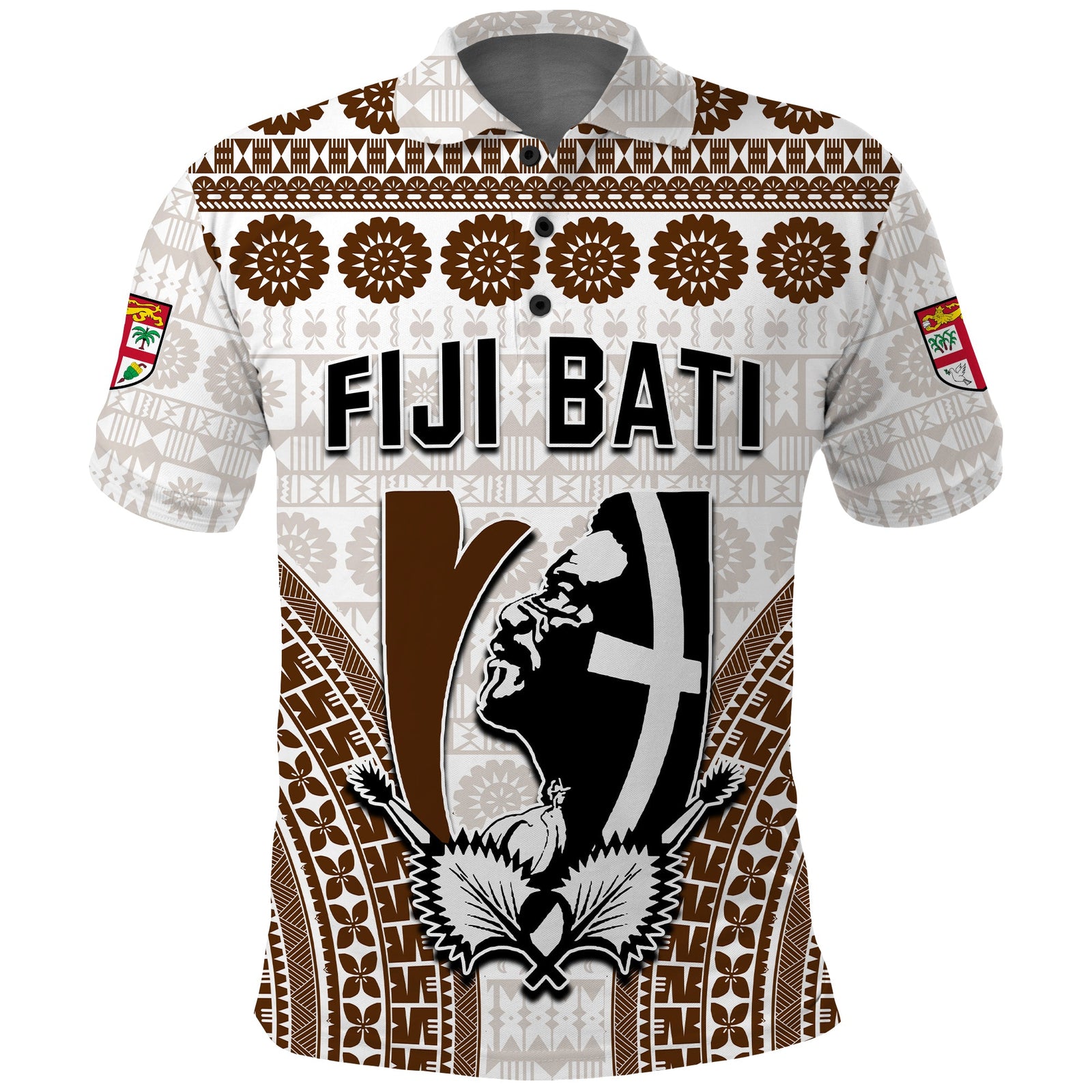 Custom Fiji Rugby Bati Polo Shirt Proud Tapa Pattern LT13 White - Polynesian Pride