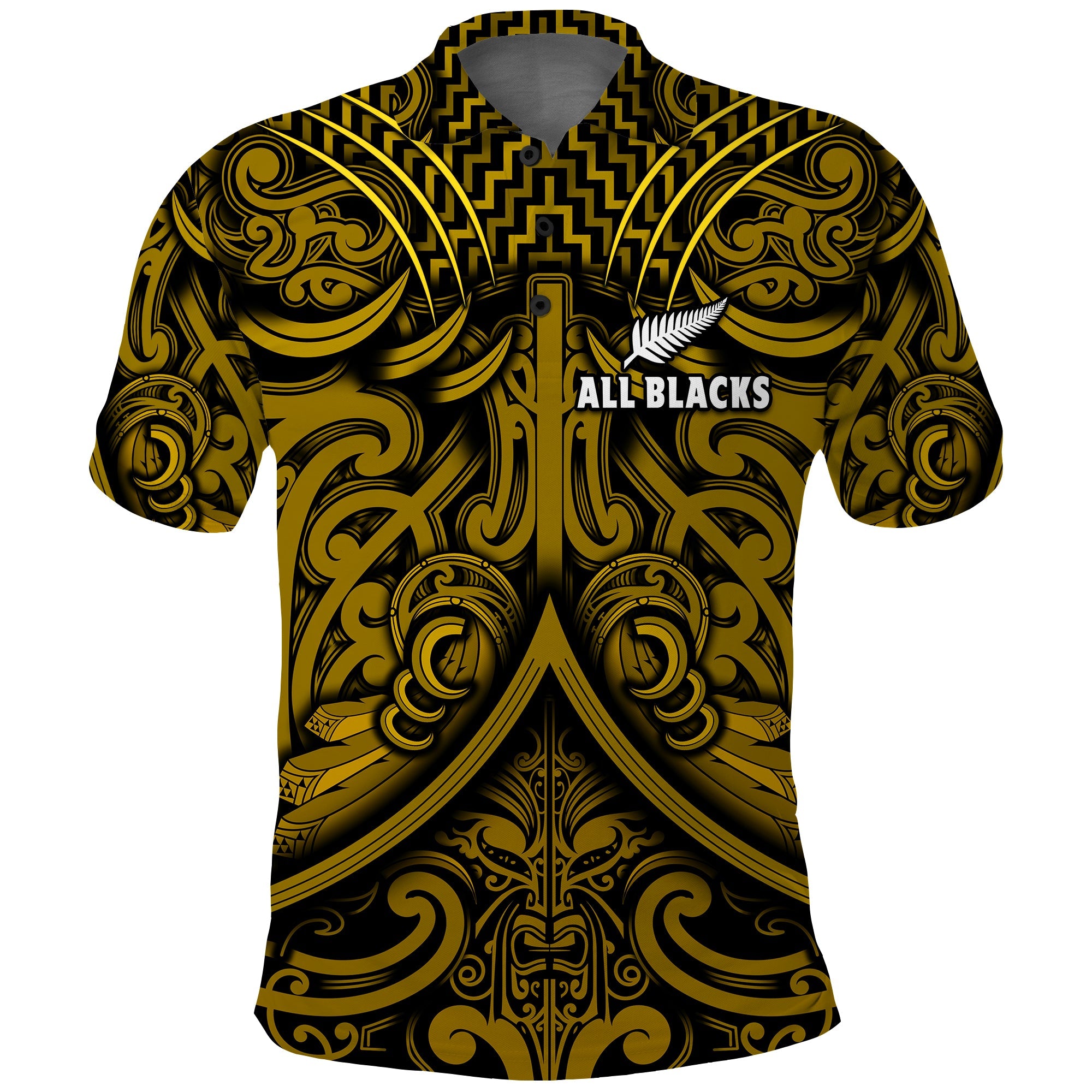 Custom NZ Silver Fern Rugby Polo Shirt - All Black Gold NZ Maori Pattern LT13 Gold - Polynesian Pride