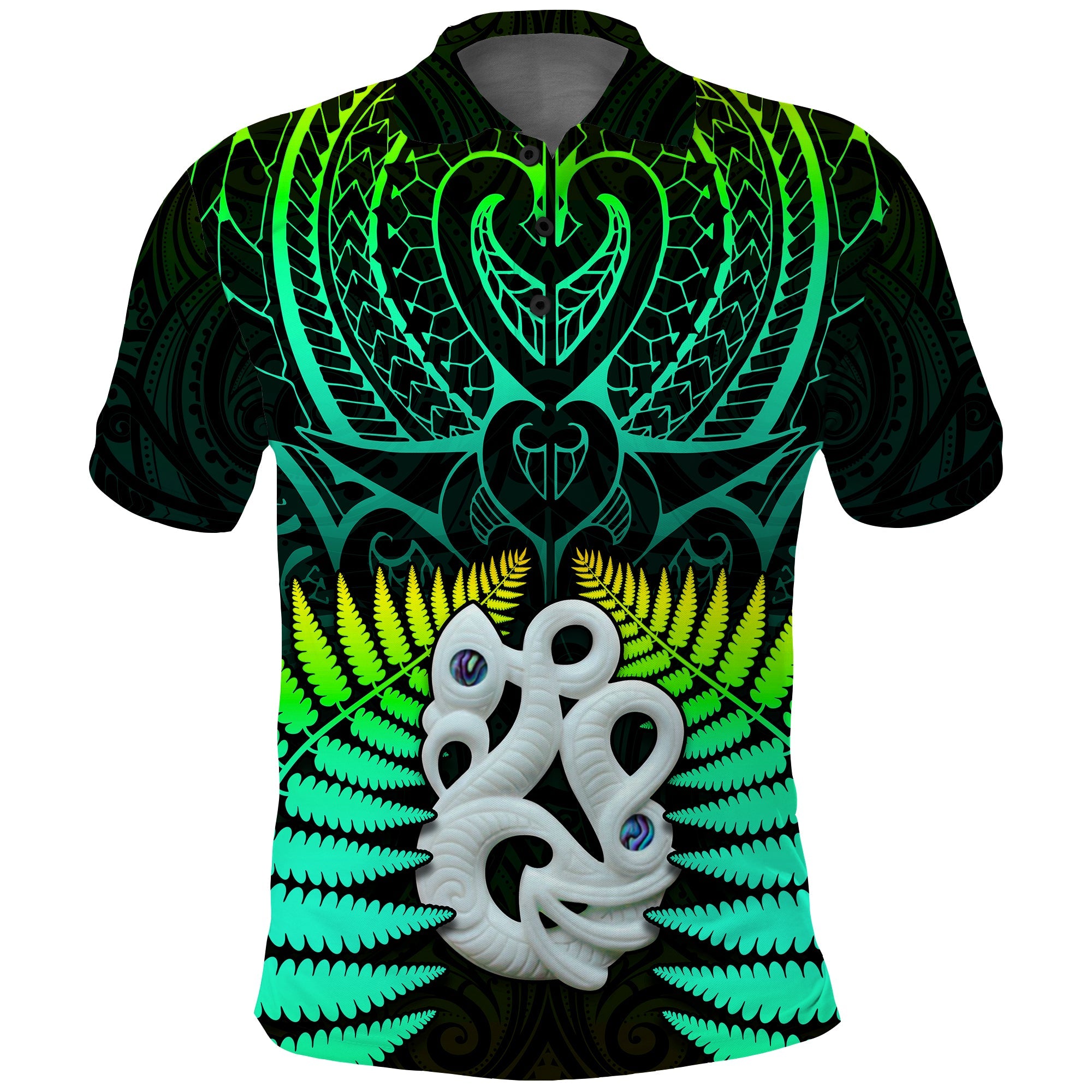 (Custom Text and Number) New Zealand Polo Shirt Aotearoa Fern Hei Tiki Green Style LT13 Green - Polynesian Pride