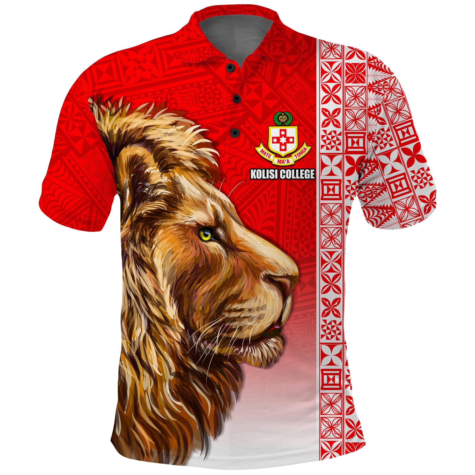 Kolisi Tonga College Atele Polo Shirt Home of the Lions LT13 Red - Polynesian Pride