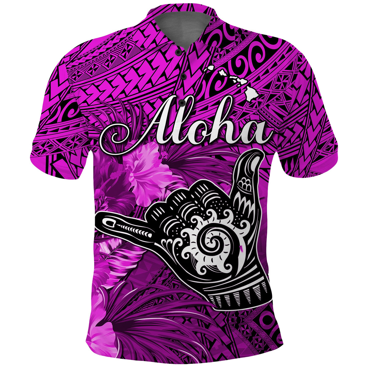 The Shaka Hawaii Polo Shirt Tropical Flowers Purple Version LT13 Purple - Polynesian Pride