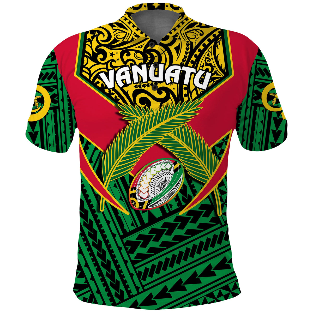 Custom Vanuatu Rugby Polo Shirt Coat Of Arms Polynesian Pattern LT14 - Polynesian Pride