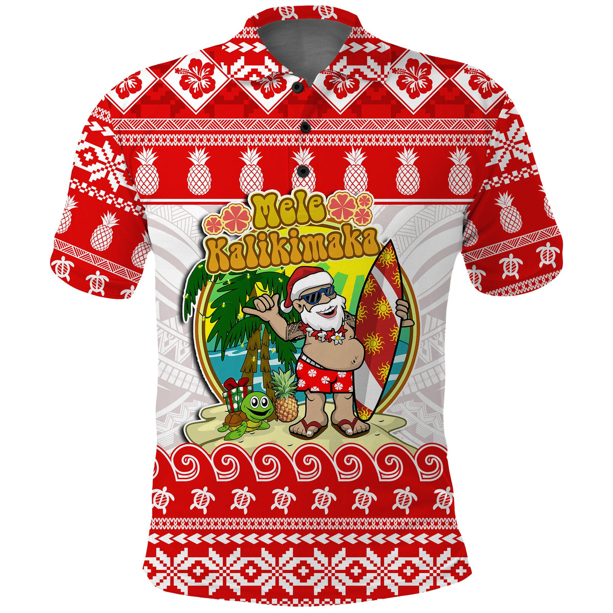 Custom Hawaii Christmas Polo Shirt Kanaka Polynesian Santa Claus Mele Kalikimaka LT14 - Polynesian Pride