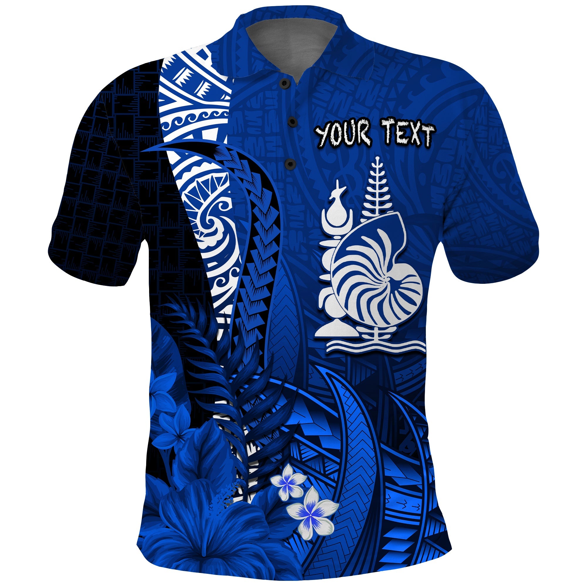 Custom New Caledonia Polo Shirt Nautilus Blue Polynesian Hibiscus LT13 Blue - Polynesian Pride