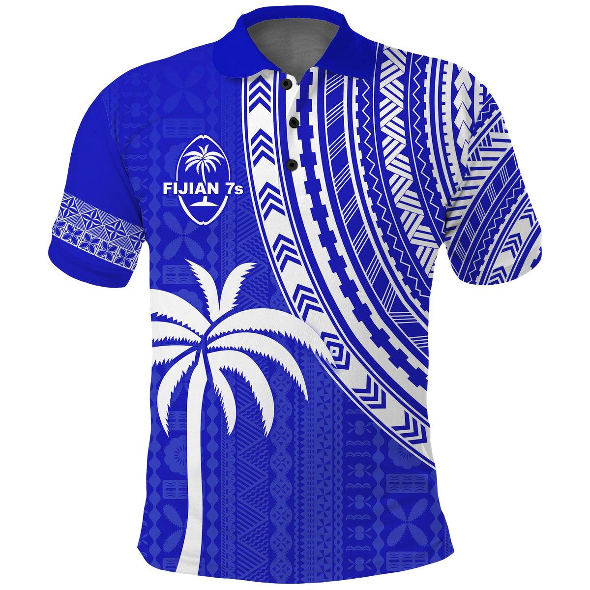 (Custom Text and Number) Fiji Rugby Sevens Polo Shirt Fijian 7s Tapa Polynesian Blue Ver.02 LT13 - Polynesian Pride