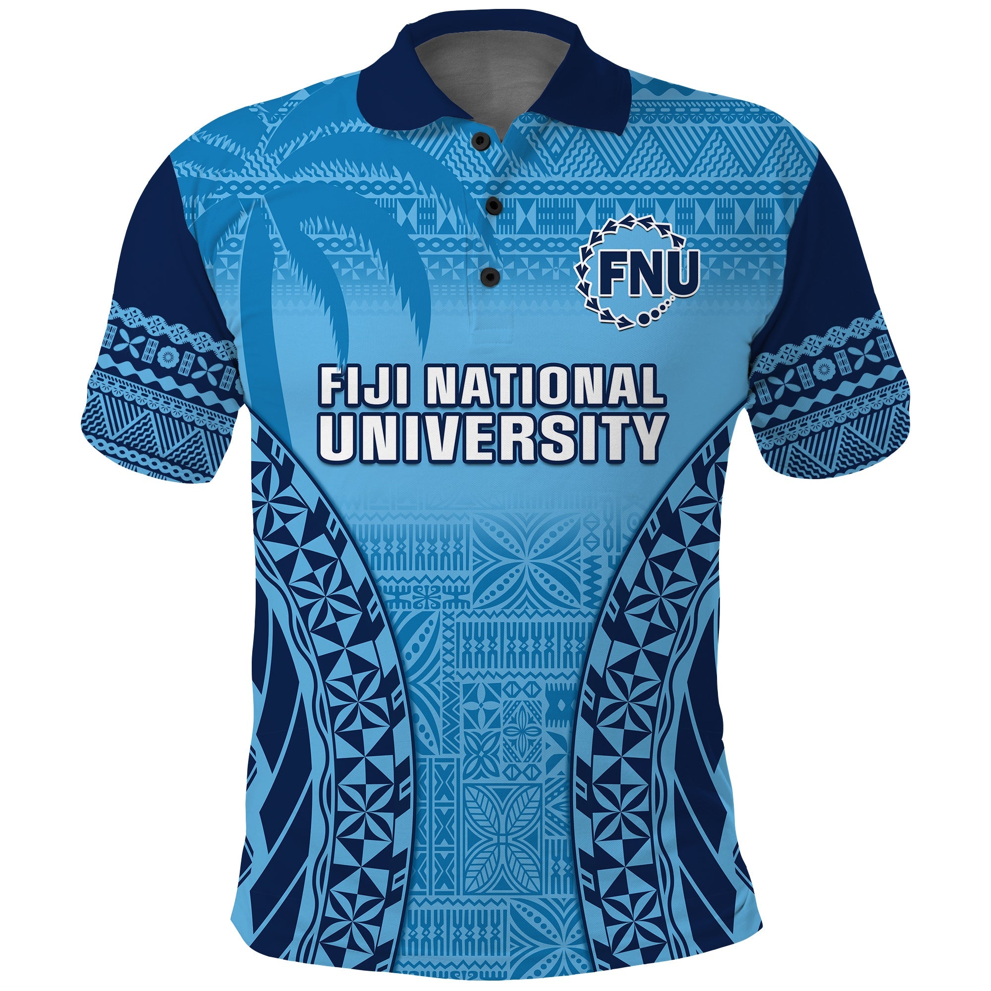 Custom Fiji University Polo Shirt National Fijian Tapa Pattern Blue LT14 Blue - Polynesian Pride