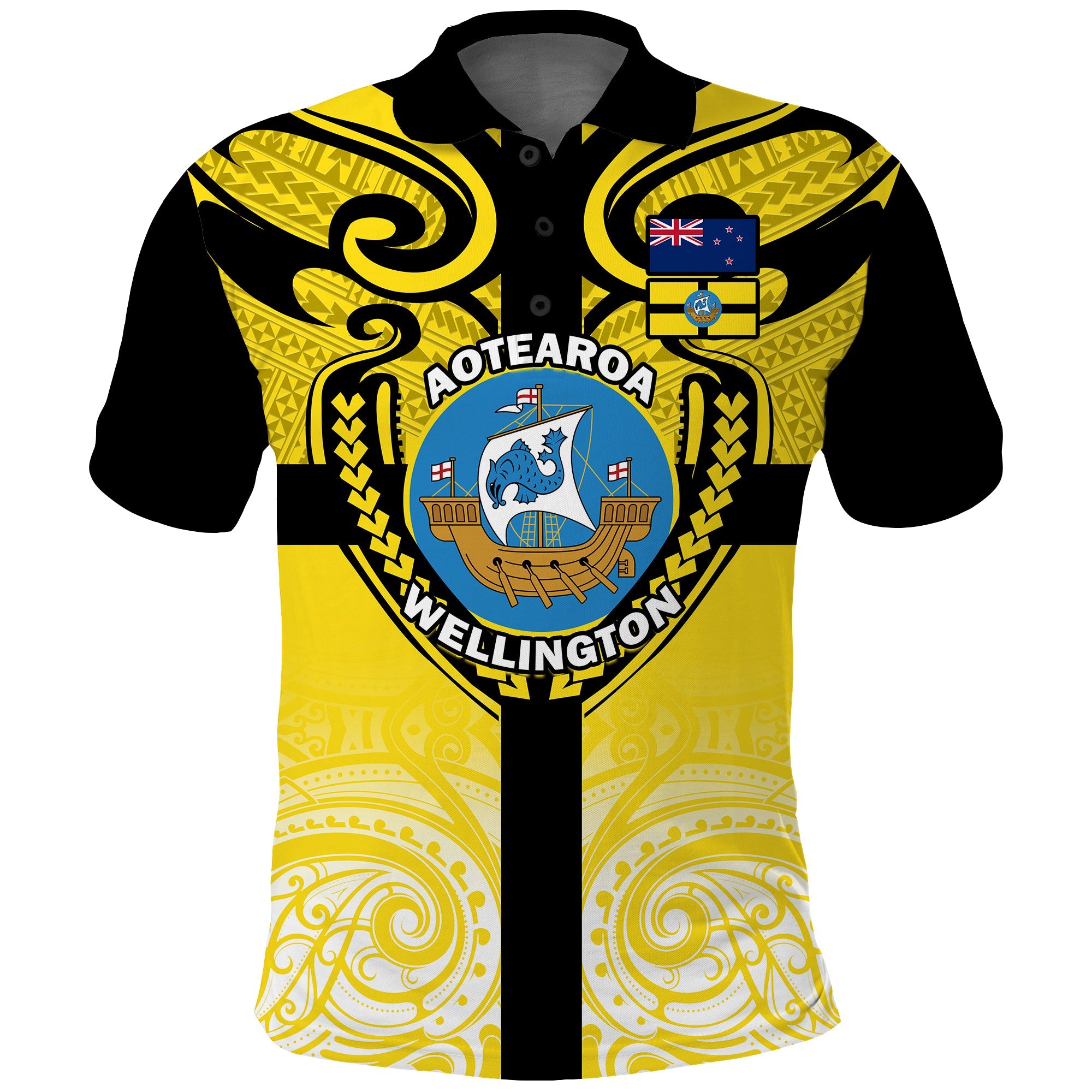 Custom Wellington Polo Shirt New Zealand Maori Pattern LT14 Yellow - Polynesian Pride